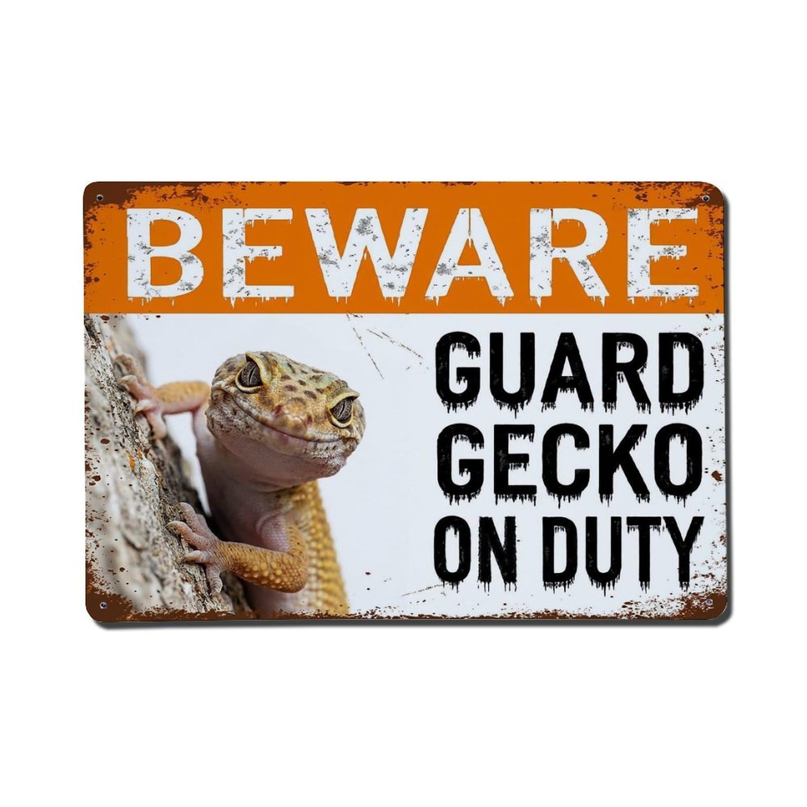 Vintage Funny Gecko Guard Beware of Pet Doormat Metal Tin Sign Plaque Wall Decor for Cafe, Club Bar, Office, Garden Metal Poster 8x12Inch