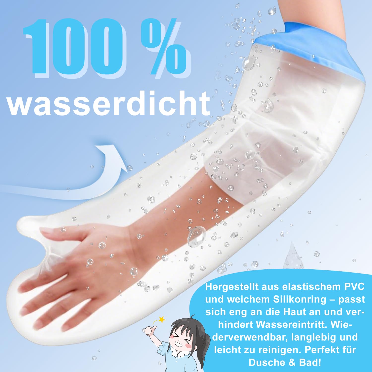 MLZTINGR Protezione impermeabile in gesso per braccio e mano: protezione doccia per adulti, protezione bendaggio per intonaco e gesso