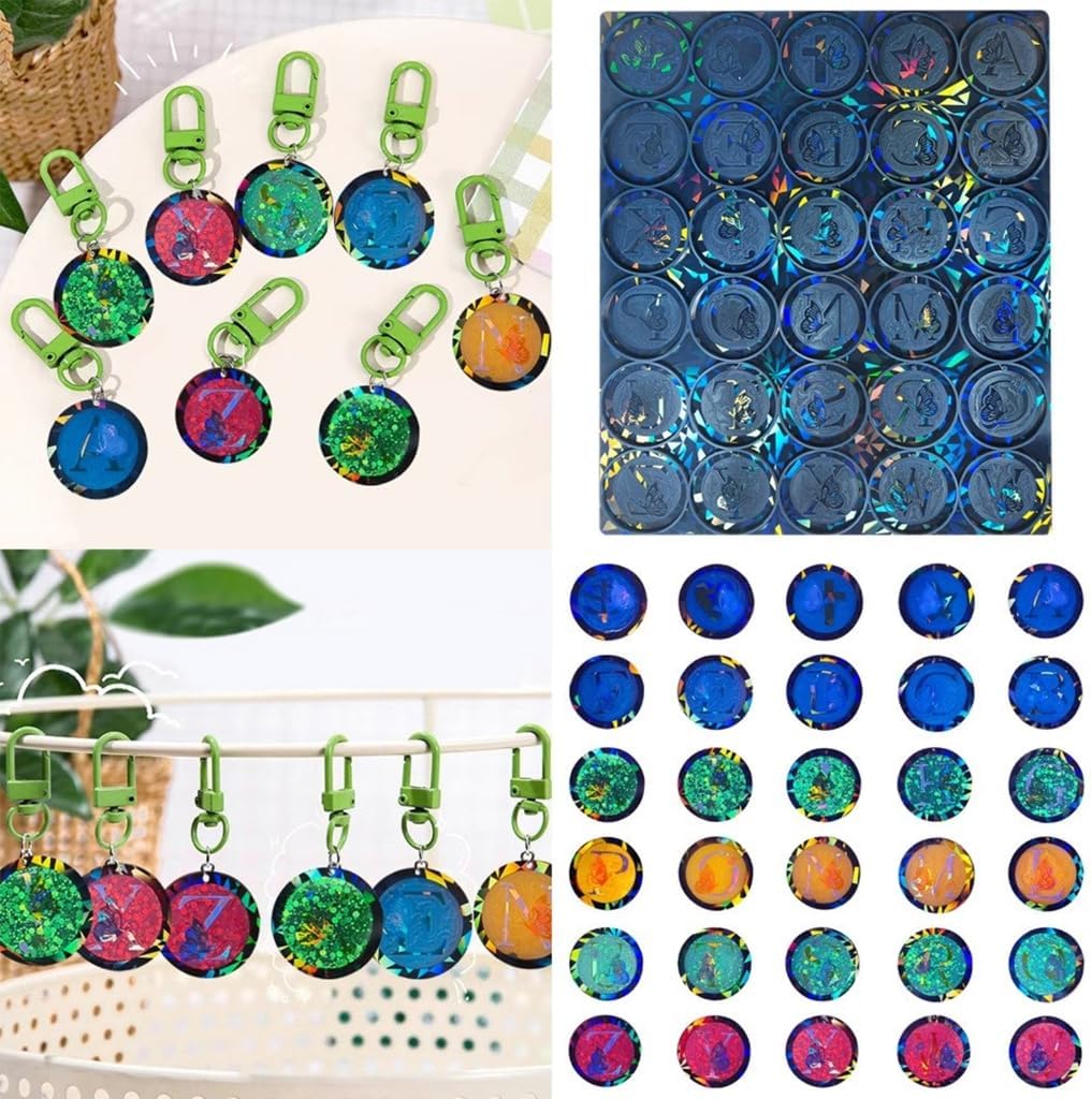 ホログラフィック アルファベット シリコン型 DIY クリスタル エポキシ樹脂型 ラウンド バタフライ