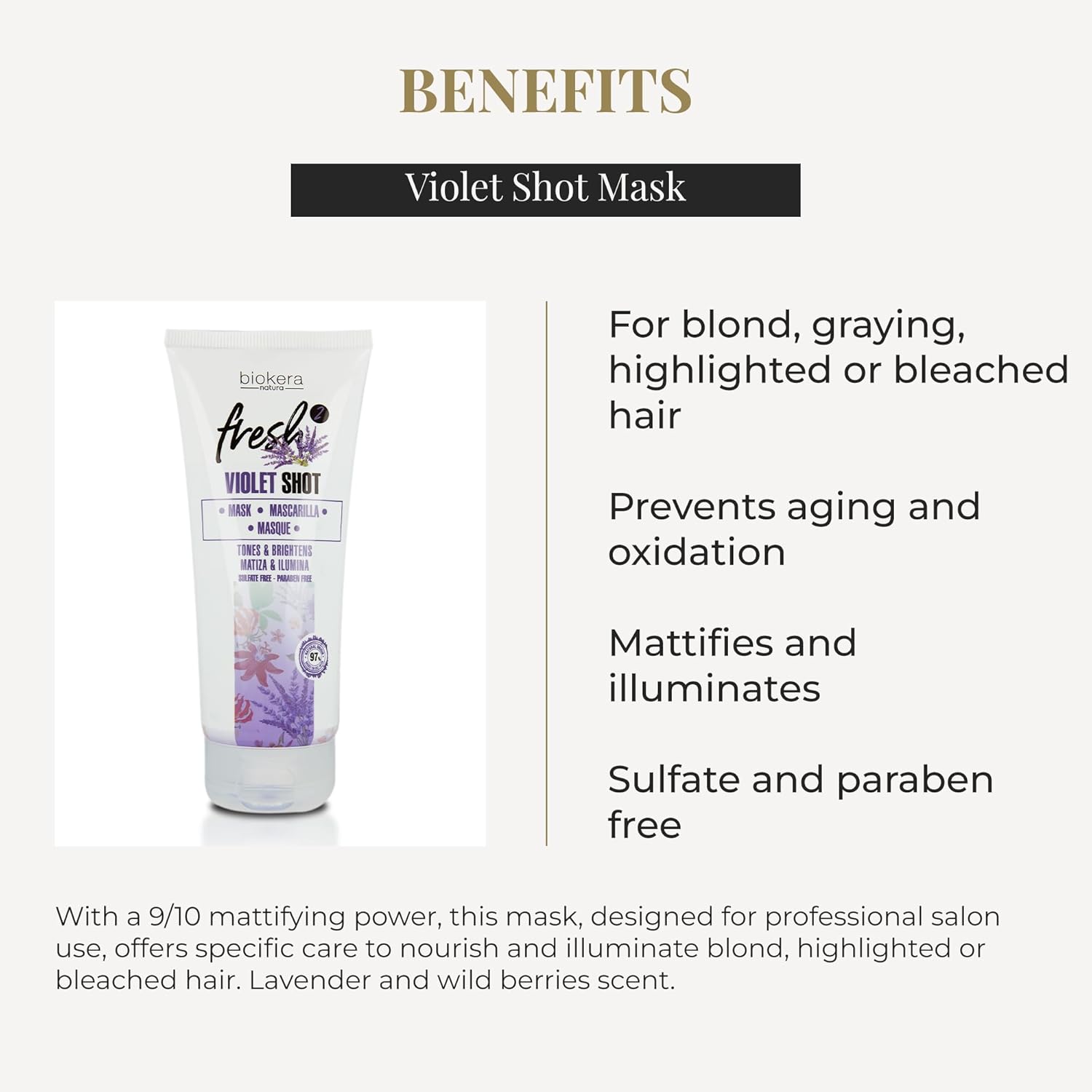SALERM - Purple Mask - Biokera Fresh Violet Shot Mask - 200 ml - For Blonde, Gray, Highlighted, or Bleached Hair - Helps Neutralize Yellow Tones - Enhances Shine - Image 3