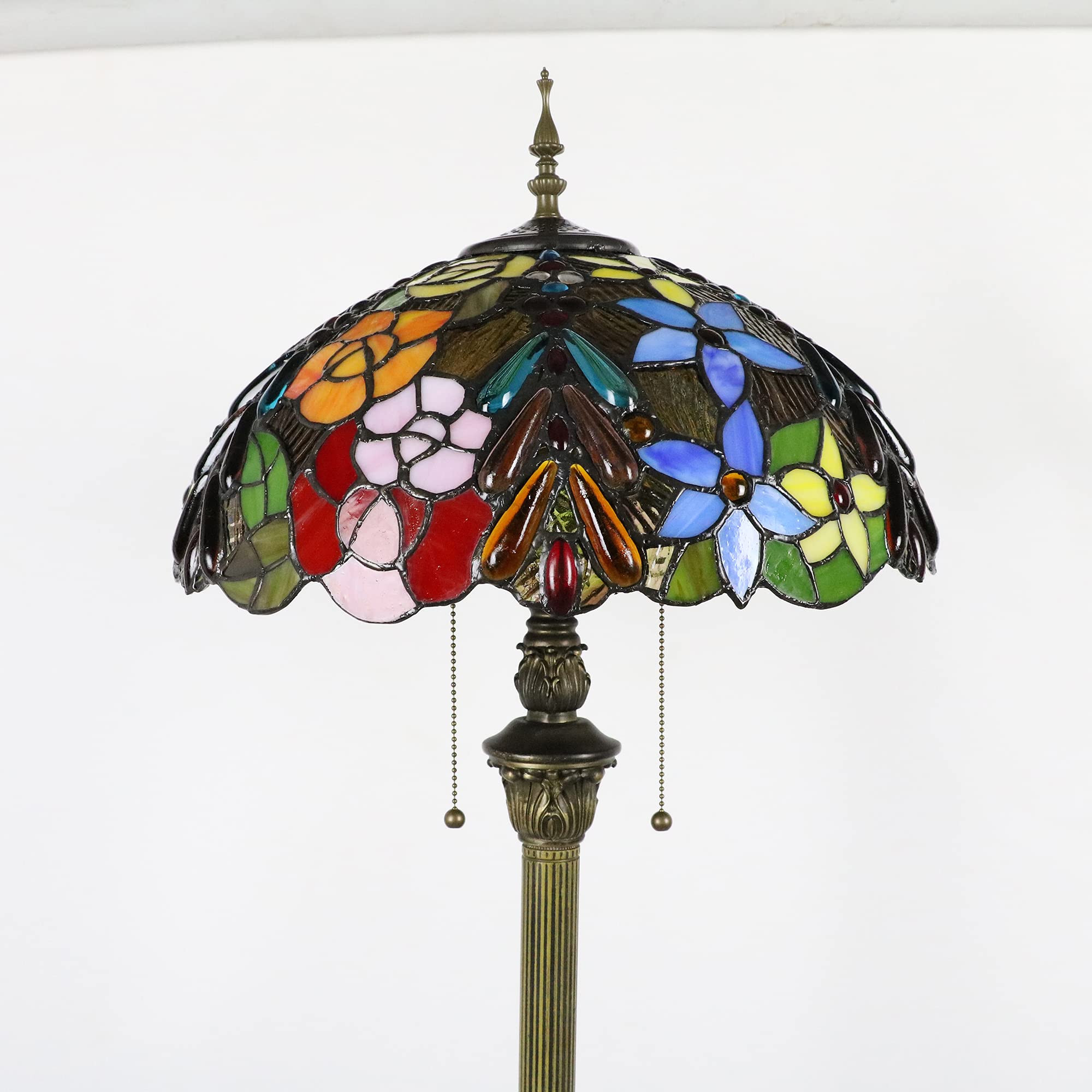 Tiffany Stehlampe Wohnzimmer, E27 Traube Glasperlen Leselampe Modern Blumen Stehlampe Aus Buntglas für Flur [Ohne Glühbirnen]
