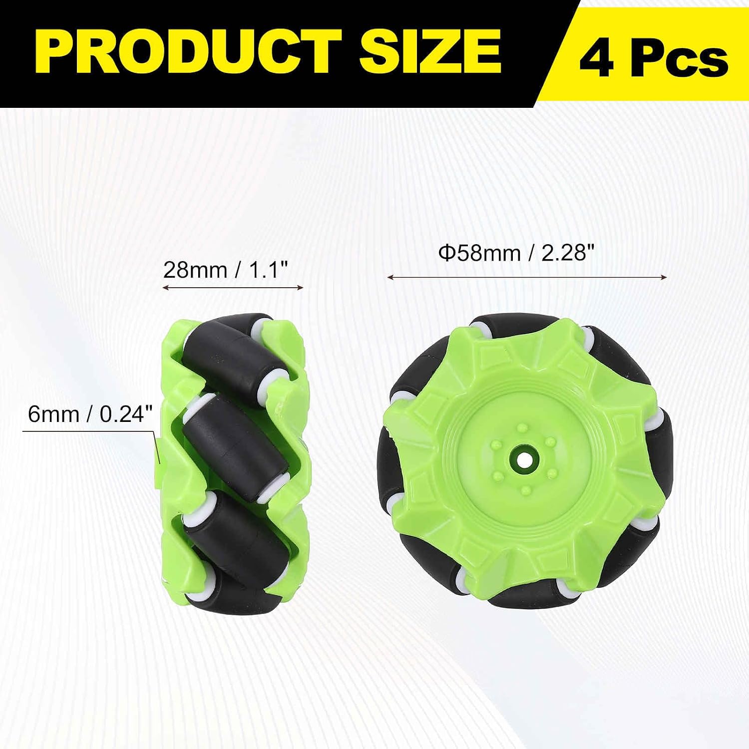 MECCANIXITY 2Set Mecanum Wheels Set, 58mm / 2.28" ABS Rubber Omnidirectional Wheels for Smart Robot Car Parts DIY Models Accessories, Green