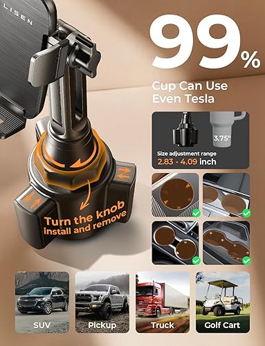 Miniatura 6 de LISEN Upgraded Version Cup Holder Phone Holder 360° Adjustable Long Neck Car Phone Mount Golf Cart Phone Holder, Valentines Day Gifts for iPhone 17