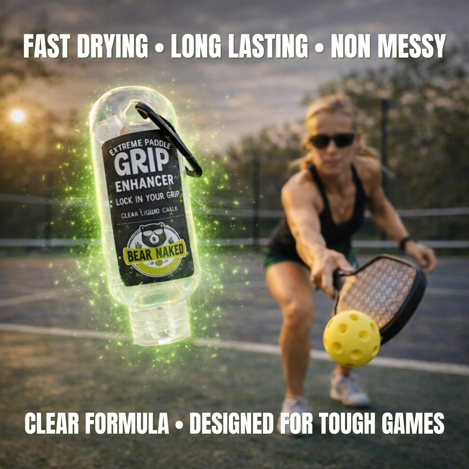 Pickleball Liquid Chalk Grip Enhancer - Klarer, schnell trocknender Trockengriff für verschwitzte Hände - Verbessert Paddelkontrolle & Selbstvertrauen - Keine Unordnung, keine