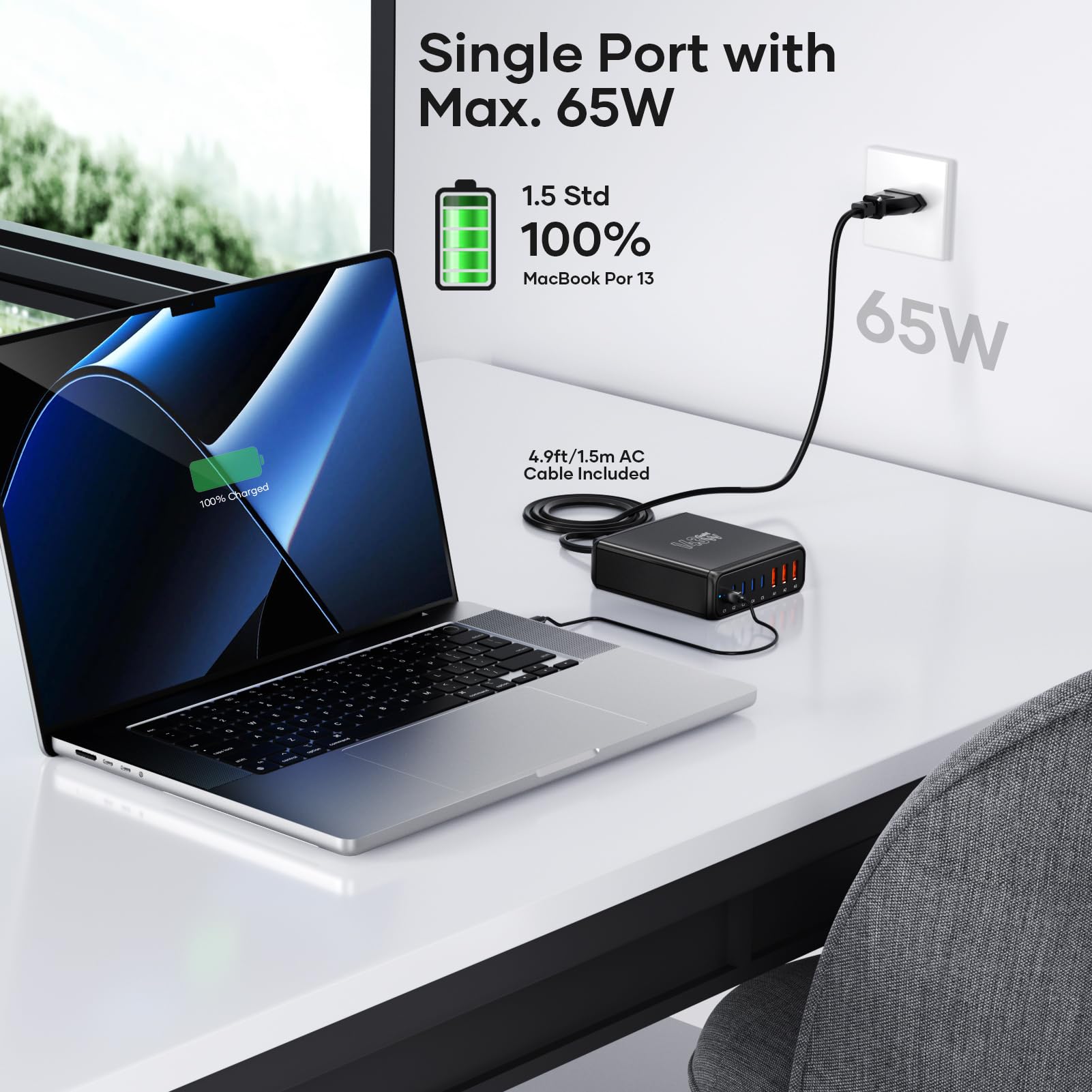 Caricatore USB C, 143W 8 Porte USB C Stazione di Ricarica Multiplo con 5 Type-C e 3 USB A, Caricatore Rapido USB C Alimentatore per i Pad, i Phone15 14 13 Pro Max MacBook Pro/Air e Samsung Android