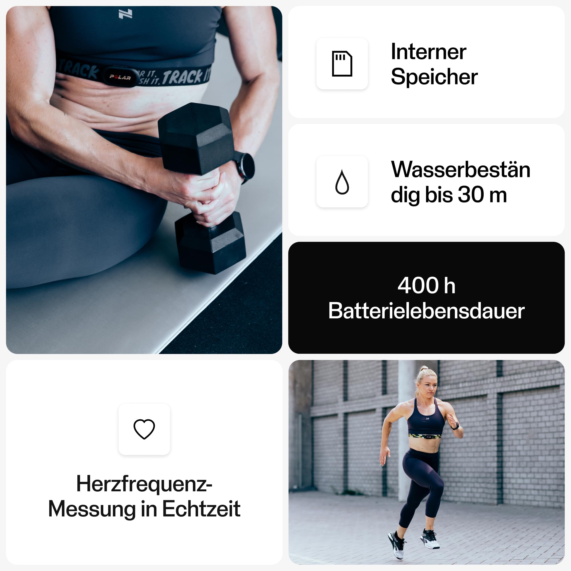 Polar H10 Herzfrequenz-Sensor ANT+ Bluetooth EKG Wasserdicht Brustgurt Grau-Schwarz M-XXL