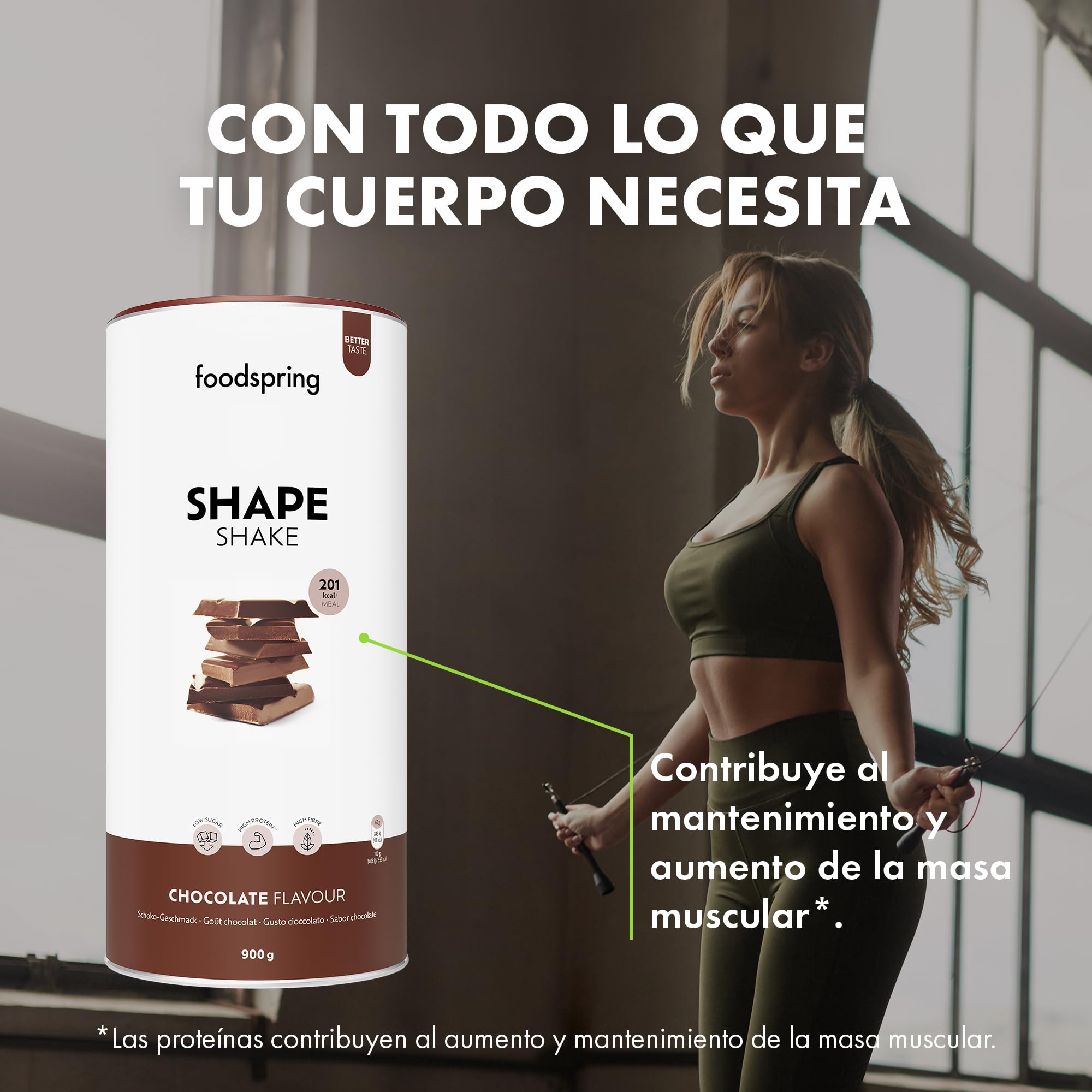 foodspring Shape Shake Chocolate - batido completo, sustitutivo de comida con proteína premium para controlar el peso, 201 kcal por ración, sin gluten - 900g