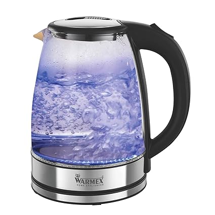 Warmex Home Appliances EK 09 TL with 1.8 Litre Borosilicate Glass Electric Kettle / Auto Shut Off Function / Boil-Dry Protection / Wider Mouth / Fast Boiling with 360? Detachable Power Base (Glass & SS, 1500 Watts)