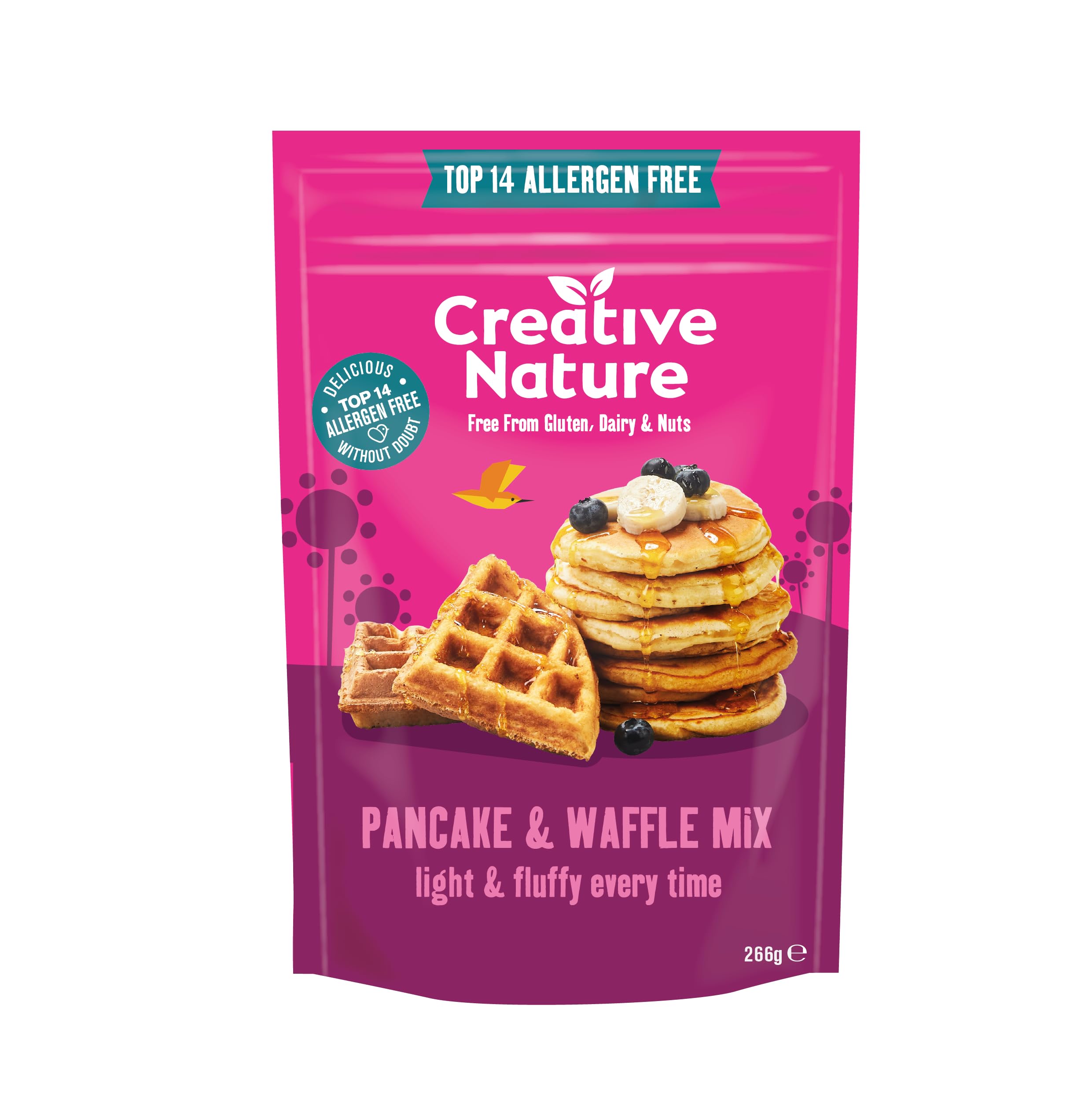 Creative Nature Gluten Free Pancake & Waffle Mix | Vegan & Free from | Gluten Free, Nut Free, Dairy Free & 100% Allergen Free | 266g