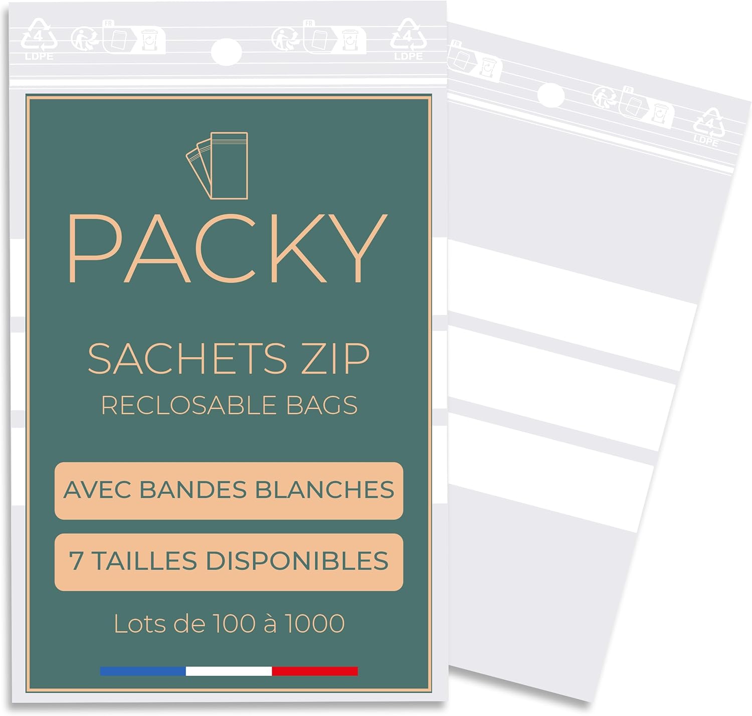 Sachets Zip Transparent 3 Bandes Blanches 7 Tailles Disponibles Sac Congelation Zip Sachet