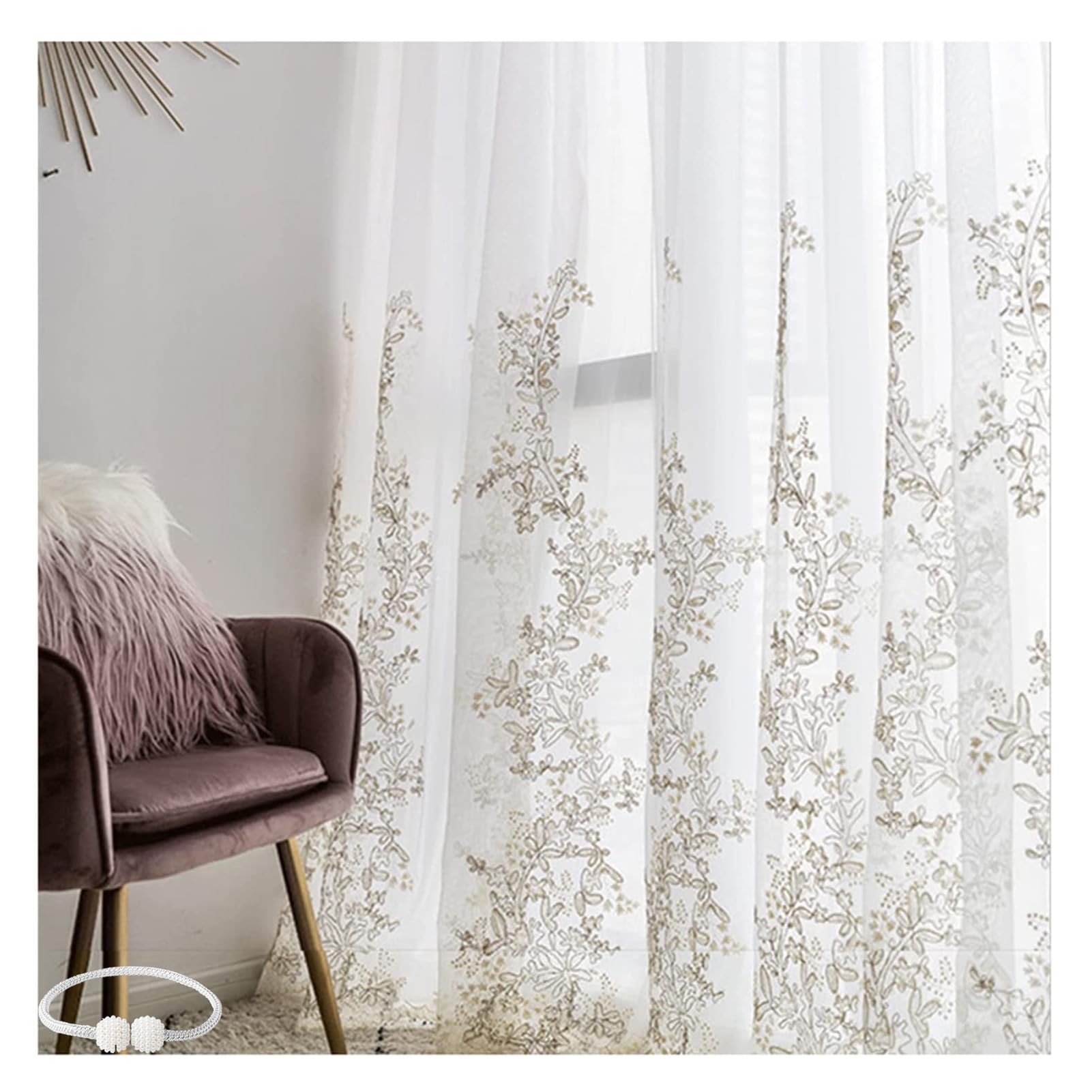 CERTNKI W200xL270cm, 2 Panels Smooth Elegant Window Voile Privacy Protect Heavy Industry Embroidery Drop Voile Curtains Panels Drapes Treatment Voile Curtain for Balcony Living Room