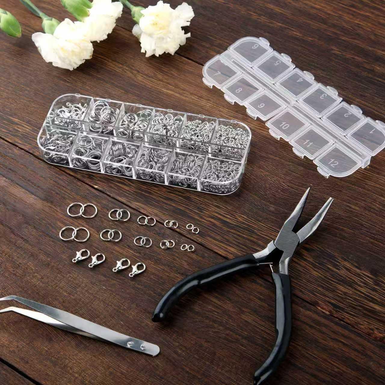 1200Pcs Silver with Pliers Jump Rings Jewelry Making Kit and Necklace Clasps Kit ，for Jewelry Making and Necklace Repair Supplies