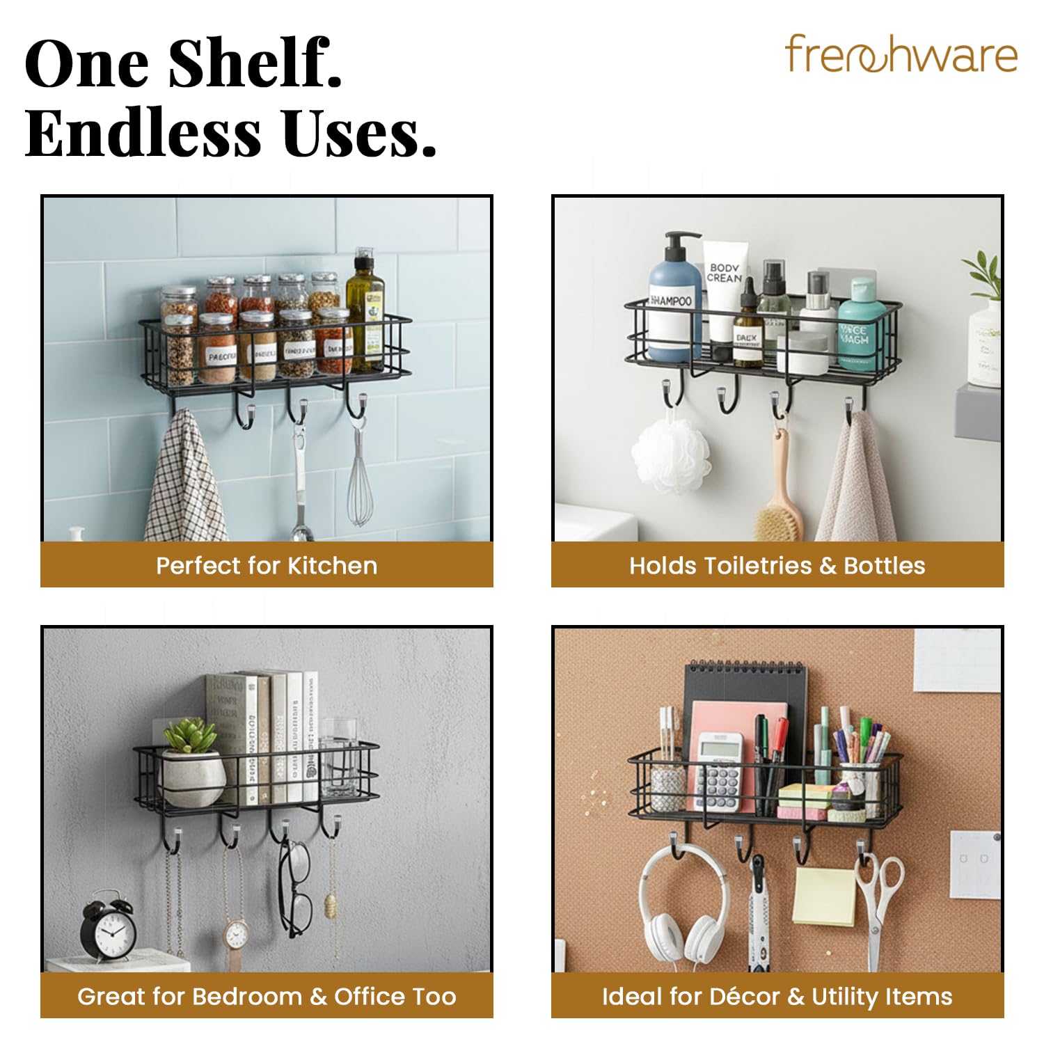 Frenchware Self Adhesive Kitchen Shelf Organiser, Drill-Free Wall Rack — Amazon image 4