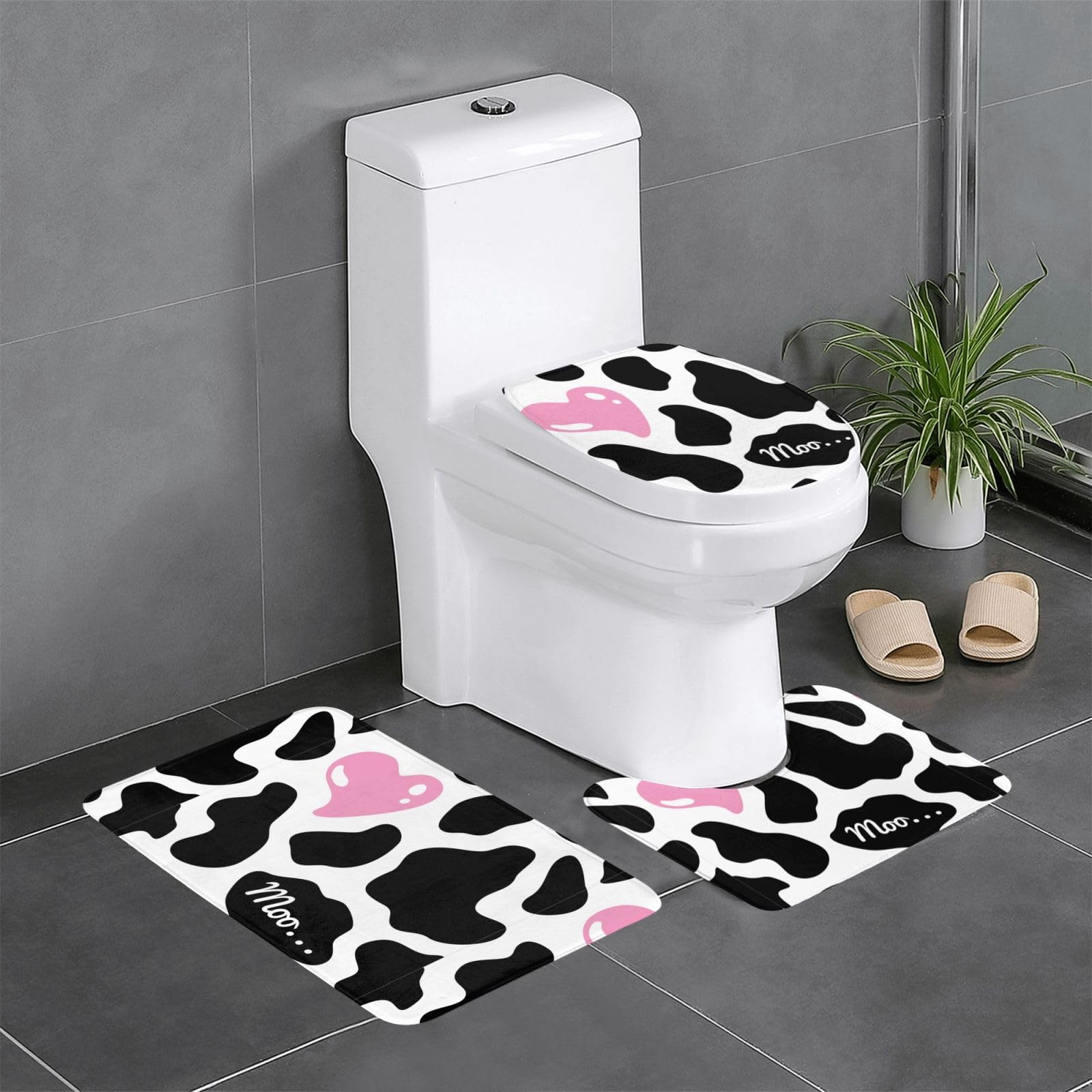 Tapis de sol motif vache lot de 3 antidérapants 61x40cm pour intérieur