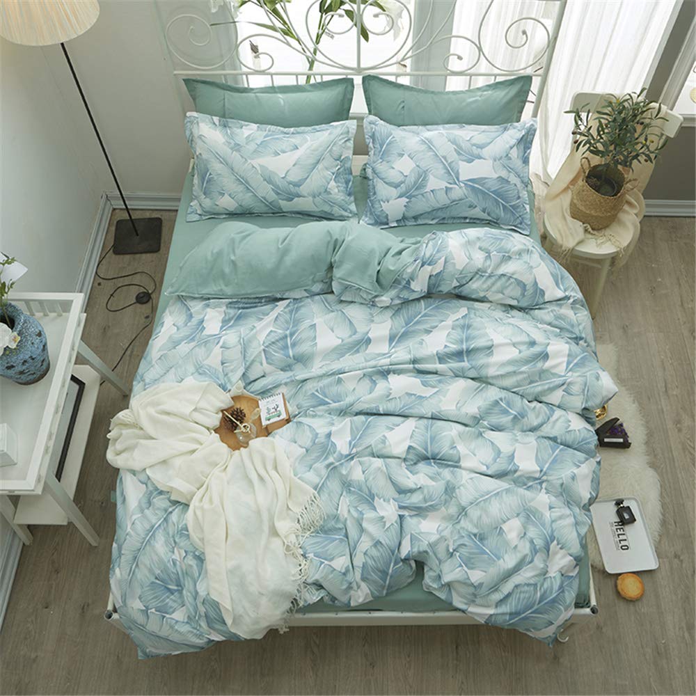 Morbuy Bedding Duvet Cover Set Double King Single Size 4 Pcs Duvet Set with 1 Quilt Case 1 Flat Sheet 2 Pillowcases (150x200cm/1.5M,Banana leaf)