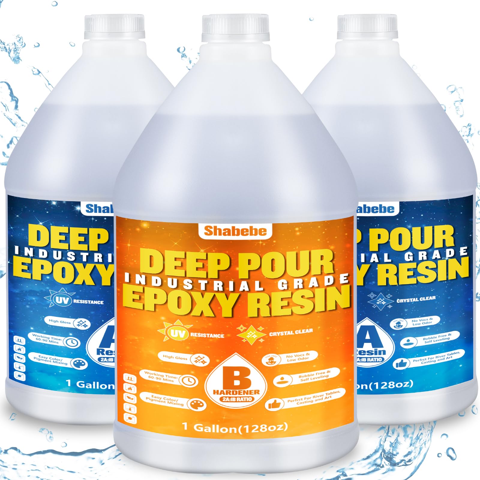 Shabebe Deep Pour Epoxy Resin 3 Gallon, Industrial Grade, Crystal Clear Epoxy Resin Kit for 24