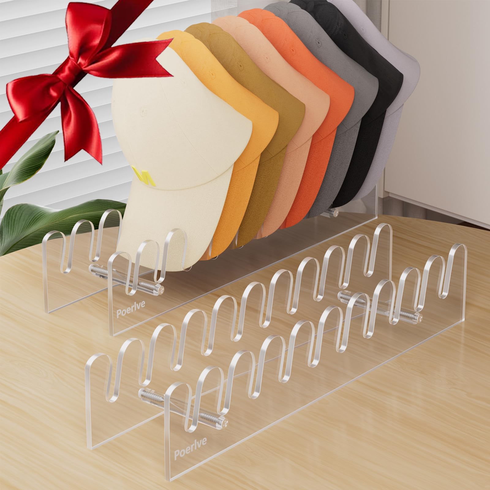 Poerlve Hat Stand for Baseball Caps, Acrylic Holder Display, Hat Organizer Rack with Smooth and Rounded Edges, Storage for Closet, Dresser, Bedroom
