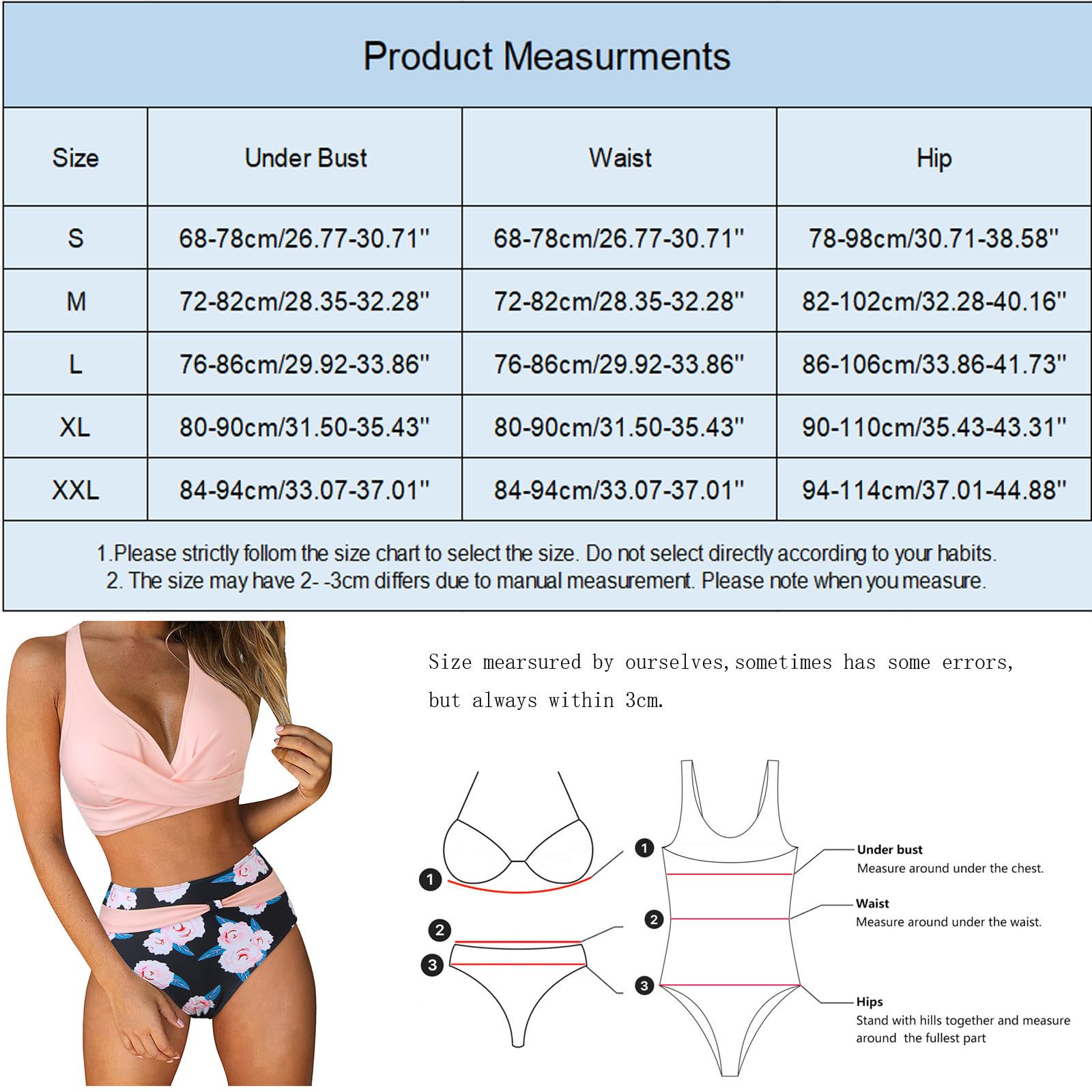 Costume da Bagno Donna Bikini A Vita Alta Push Up Sexy in Due Pezzi in A con Stampa retrò Increspato, Rosso, S
