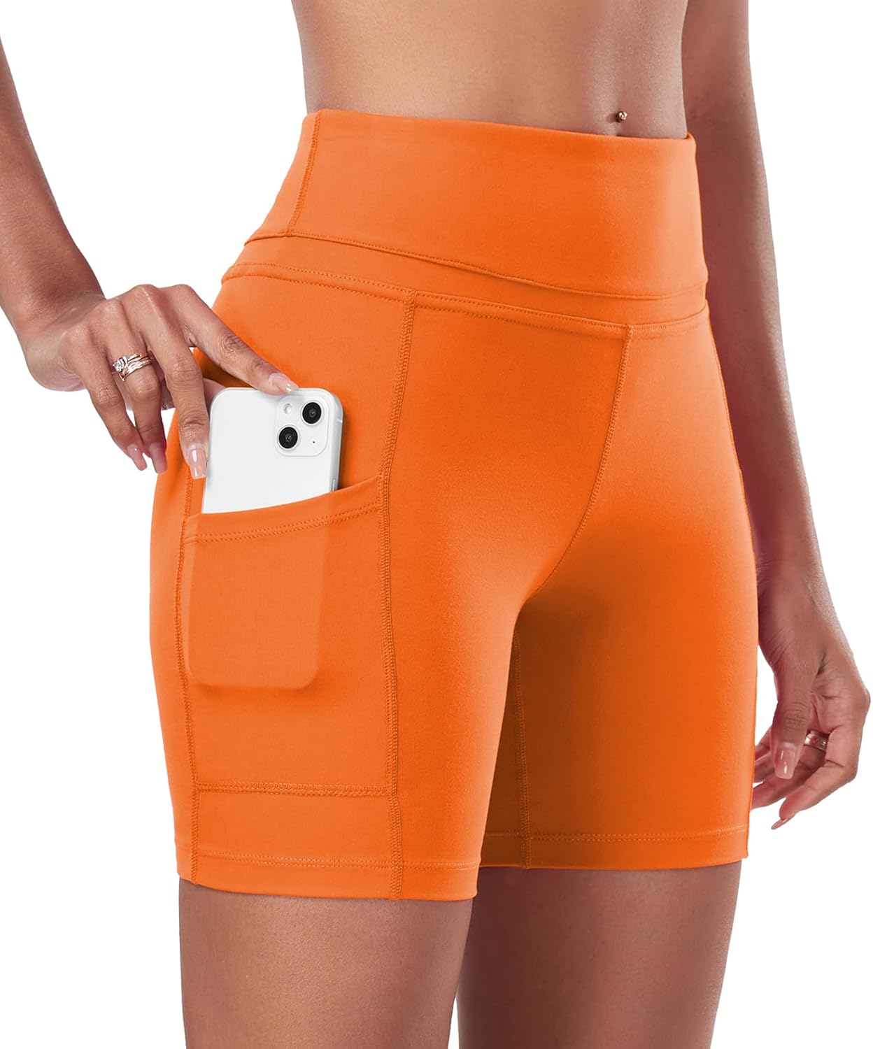 ChinFun Yoga Shorts for Women High Waist Tummy Control 4 Way Stretch Workout Running Shorts Side Pockets