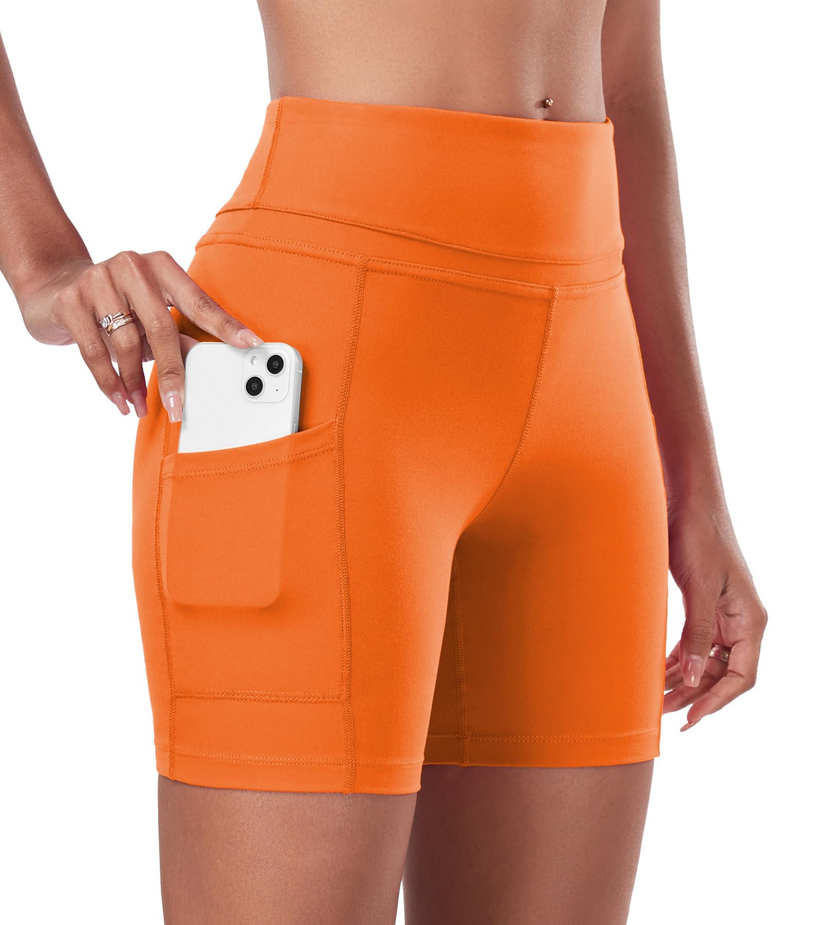 ChinFun Yoga Shorts for Women High Waist Tummy Control 4 Way Stretch Workout Running Shorts Side Pockets