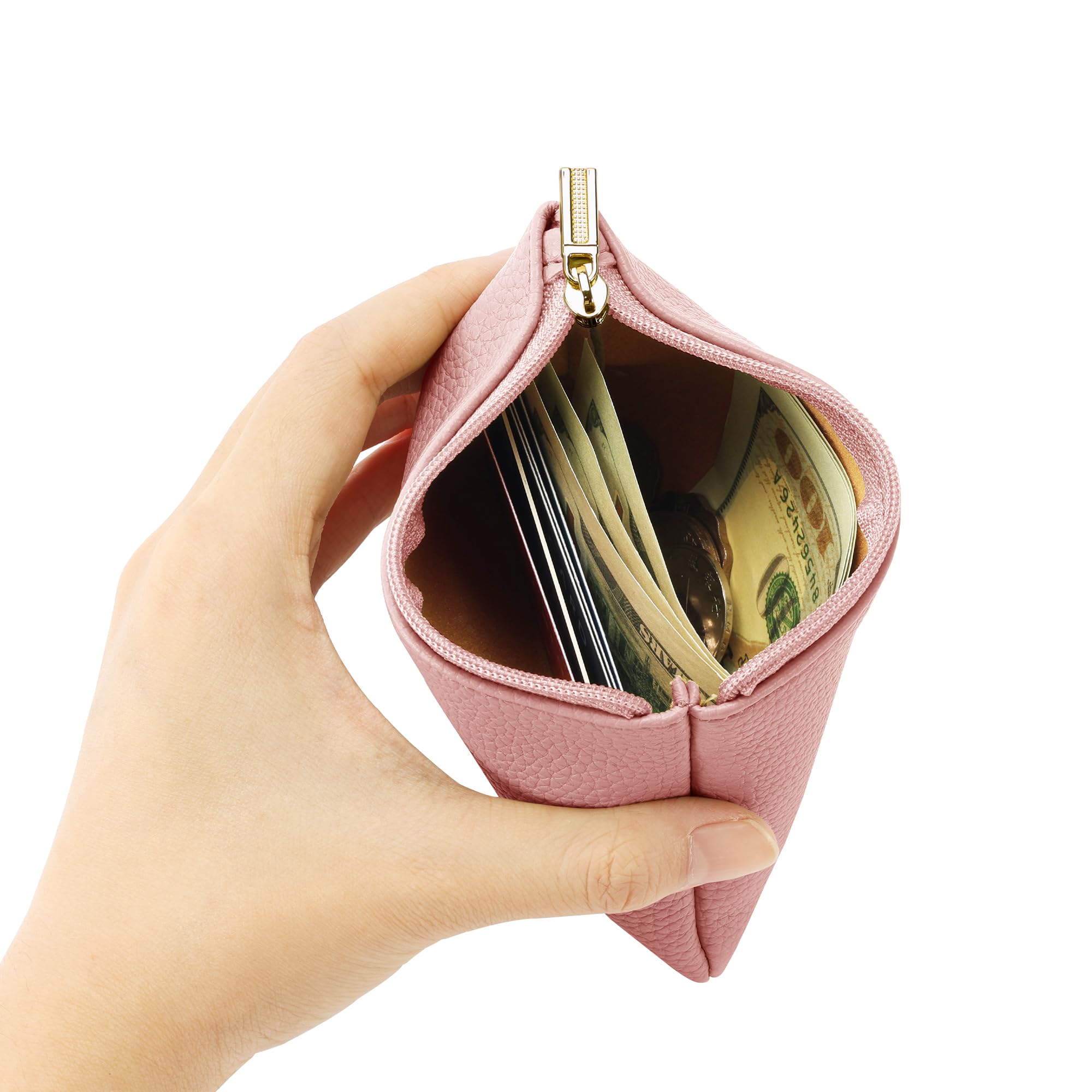 Chelmon Etui na monety ze skóry PU z zamkiem błyskawicznym dla mężczyzn i kobiet, zestaw 2 szt., czarny i różowy, minimalistyczny
