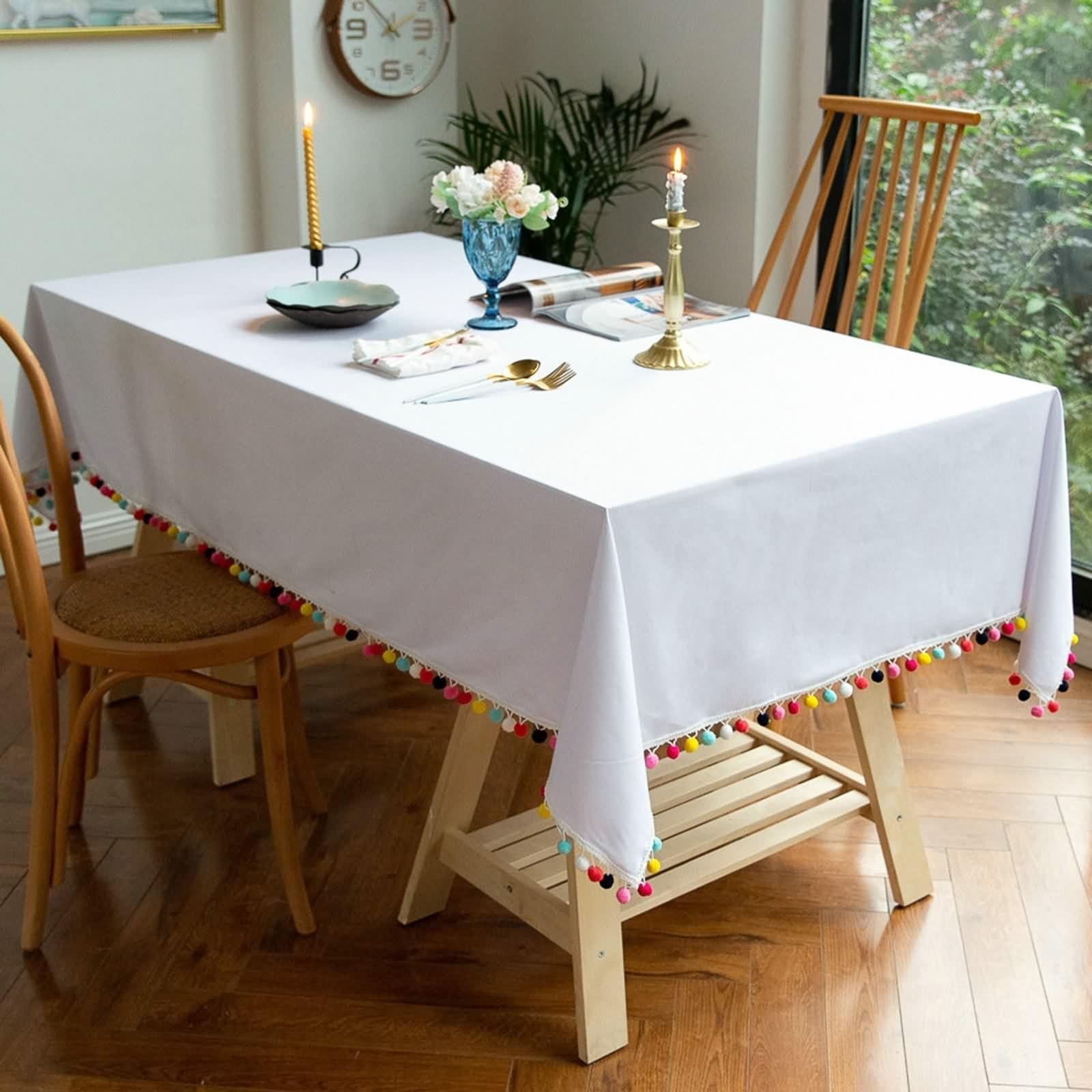 Tischdecke 140X200 Weiß, Table Cover Baumwolle Leinen Unifarben Tablecloth für Geburtstag Party Hochzeit
