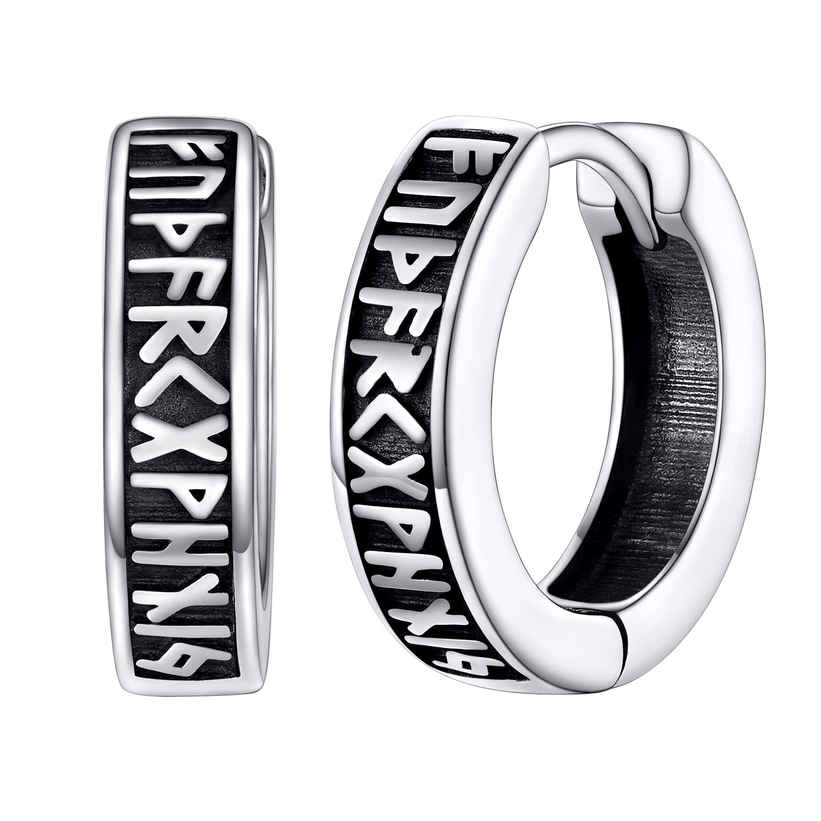 Silvora 10mm Pendientes Aros Plata Vintage, Forma Runas Vikingas/Cadenas Cubanas/Calaveras/Nudos Celta, Aros Pequeños Plata 925 No Da Alergia
