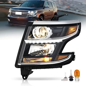 Left HID/Xenon Headlight w/LED DRL Fit for 2015-2020 Chevy Tahoe Suburban LTZ Premier Replacement Driver Side 84582597 GM2502406