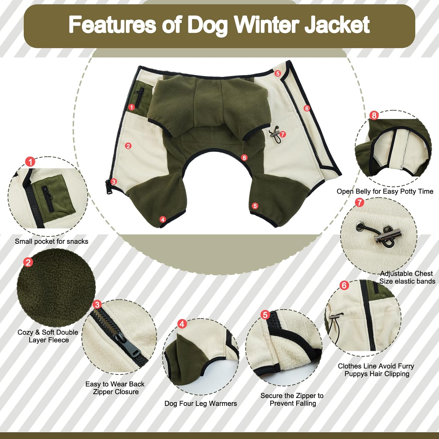 DENTRUN Dog Winter Coat - Fleece Jacket, Pajamas Turtleneck Sweater - Puppy Cold Weather Outfit - Thermal Bodysuit - Soft Jumpsuit - Image 3