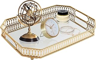 Vintage Gold Mirrored Vanity Mirror Tray Decorative Perfume and Makeup O...