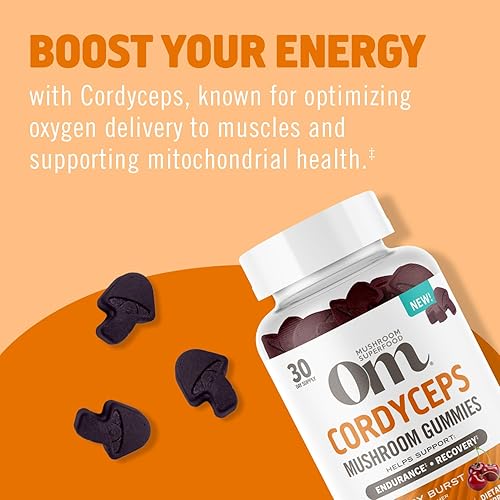 Miniatura 6 de OM MUSHROOM SUPERFOOD Cordyceps - Gomitas de hongos orgánicos cultivados en Estados Unidos, apoyos, resistencia, energía y recuperación, 60