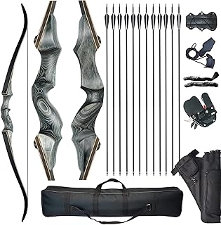 Tongtu Archery Hunting Recurve Bow and Arrows Set for Adult and Youth Beginners, Wooden Takedown Recurve Bow 60" Right Handed for Target Practice Shooting Survival Bow Kit 20-60 Lbs
