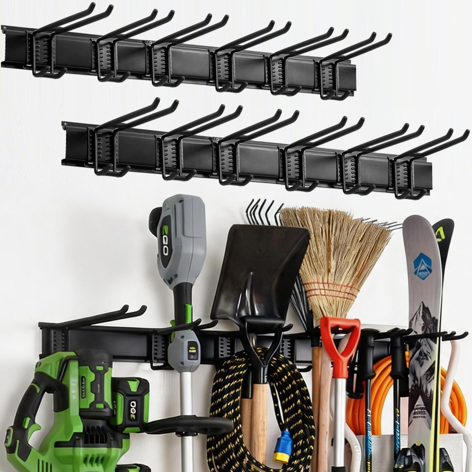 Aking Ace Soporte de pared para herramientas, organizador de herramientas, organizador de herramientas, gancho de pared para herramientas de jardín y colgador, soporta hasta 159 kg, color negro, 2