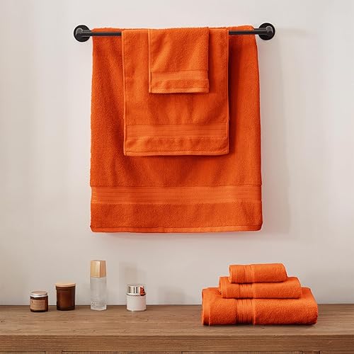 Miniatura 5 de COZYART - Juego de 4 toallas de mano para baño de algodón, 13 x 30 pulgadas, color naranja quemado, súper suaves, altamente absorbentes, duraderas,