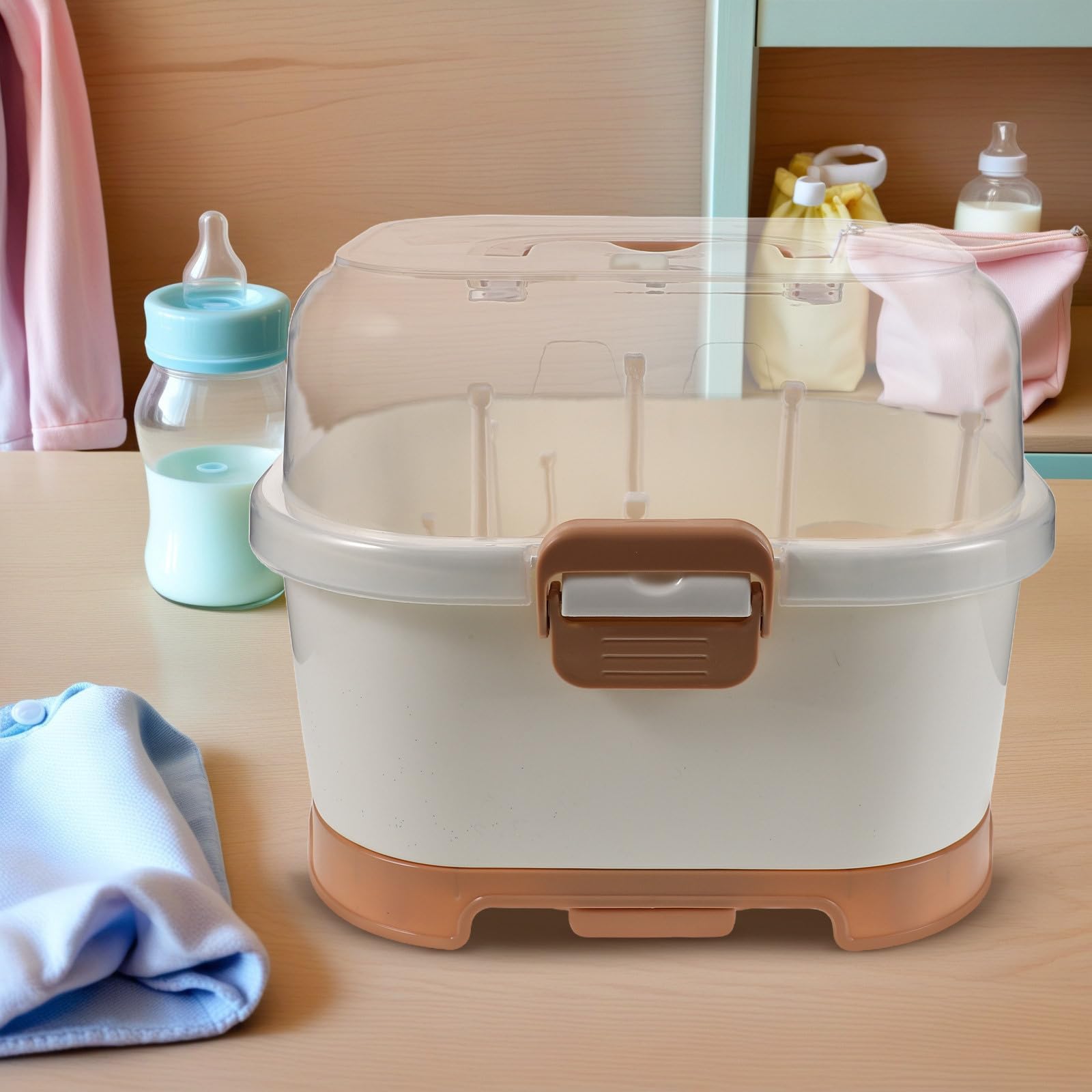 HEALLILY Estante de Secado para Biberones Organizador de Biberones Plástico con Tapa Almacenamiento Vertical y Utensilios para Viaje y Bolsa de Viaje para Bebés