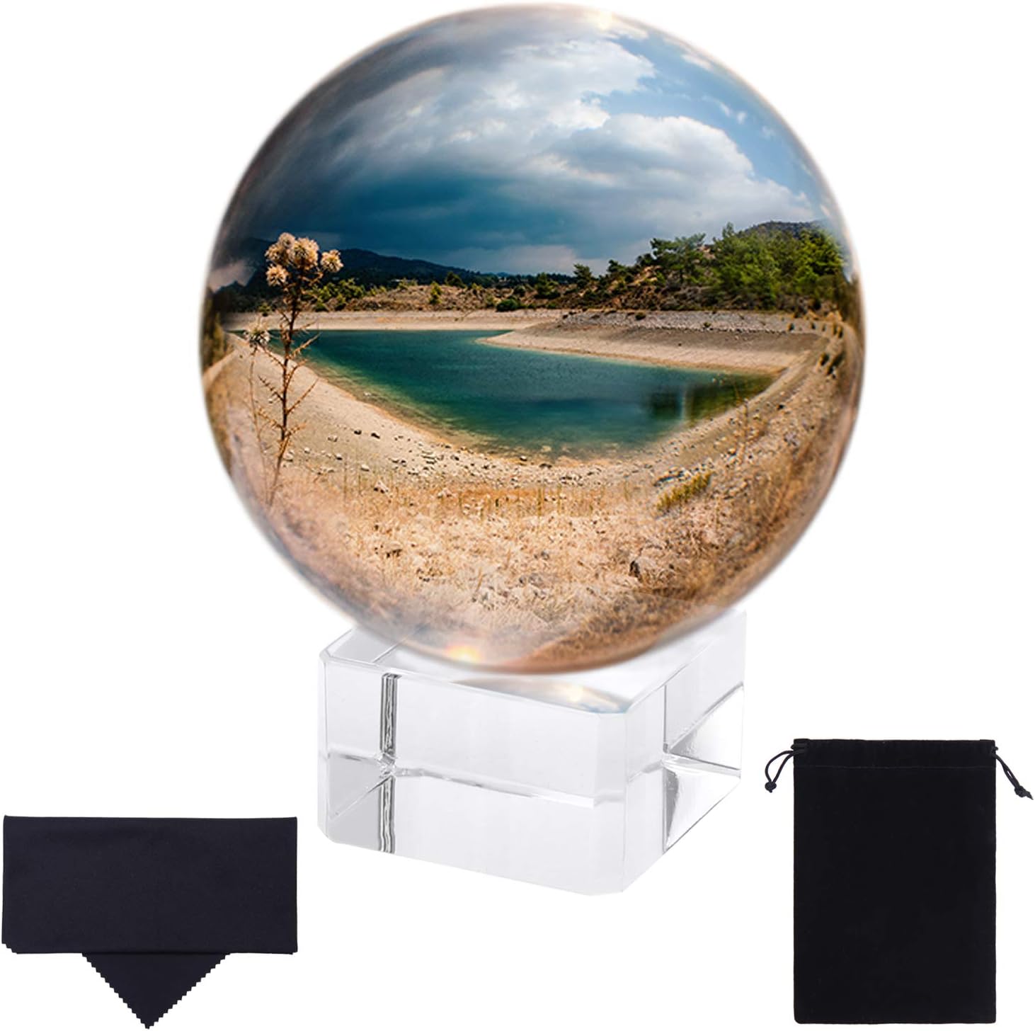 Aneco K9 Crystal Ball with Stand Photography Crystal Glass Ball Crystal Sphere Photography Prop Lensball with Crystal Stand, Pouch and Cleaning Cloth