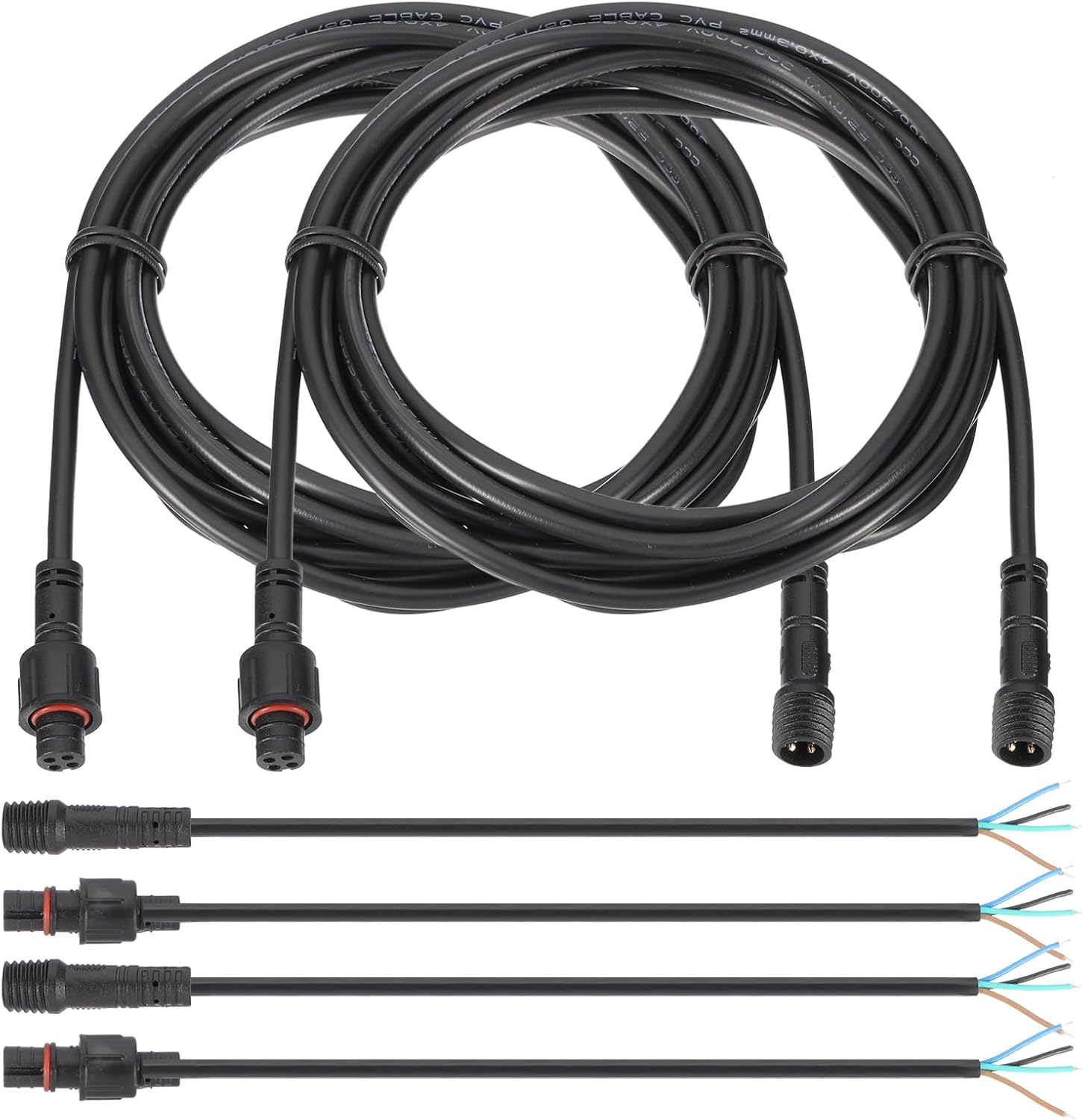 PATIKIL 6.56Ft 4 Pin Extension Cable Wire, 2 Set 22AWG Waterproof IP67 Extension Cord with 7.87" Male Female Connector Kit for Boat Car Truck Indoor/Outdoor Solar LED Strip Light, Black