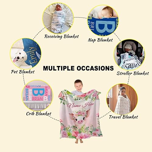 Miniatura 393 de Manta personalizada con diseño de jirafa y elefante, manta de franela suave, acogedora y ligera con nombre para sofá, cama, sofá, regalo, unisex