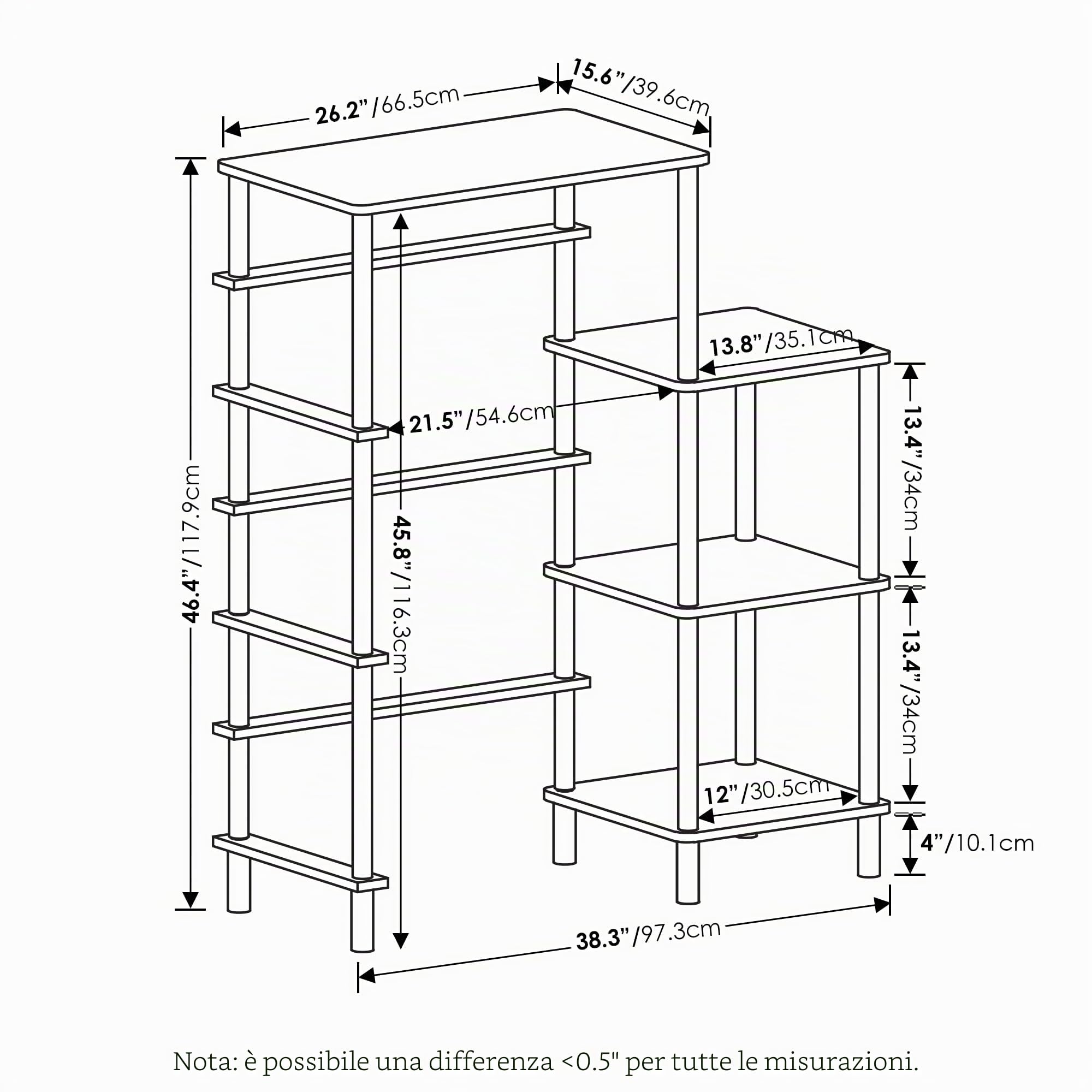 Furinno Turn-N-Tube Scaffale da Cucina Senza Attrezzi Alto, Legno ingegnerizzato, Rovere Francese Grigio/Nero, 39.6 (D) x 97.3 (W) x 117.9 (H) cm