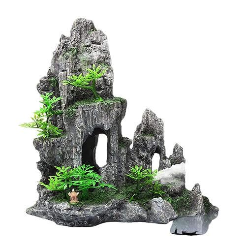 COYOUCO Acuario Vista a la montaña Ornamento de Piedra Árbol Roca Paisaje de Cueva