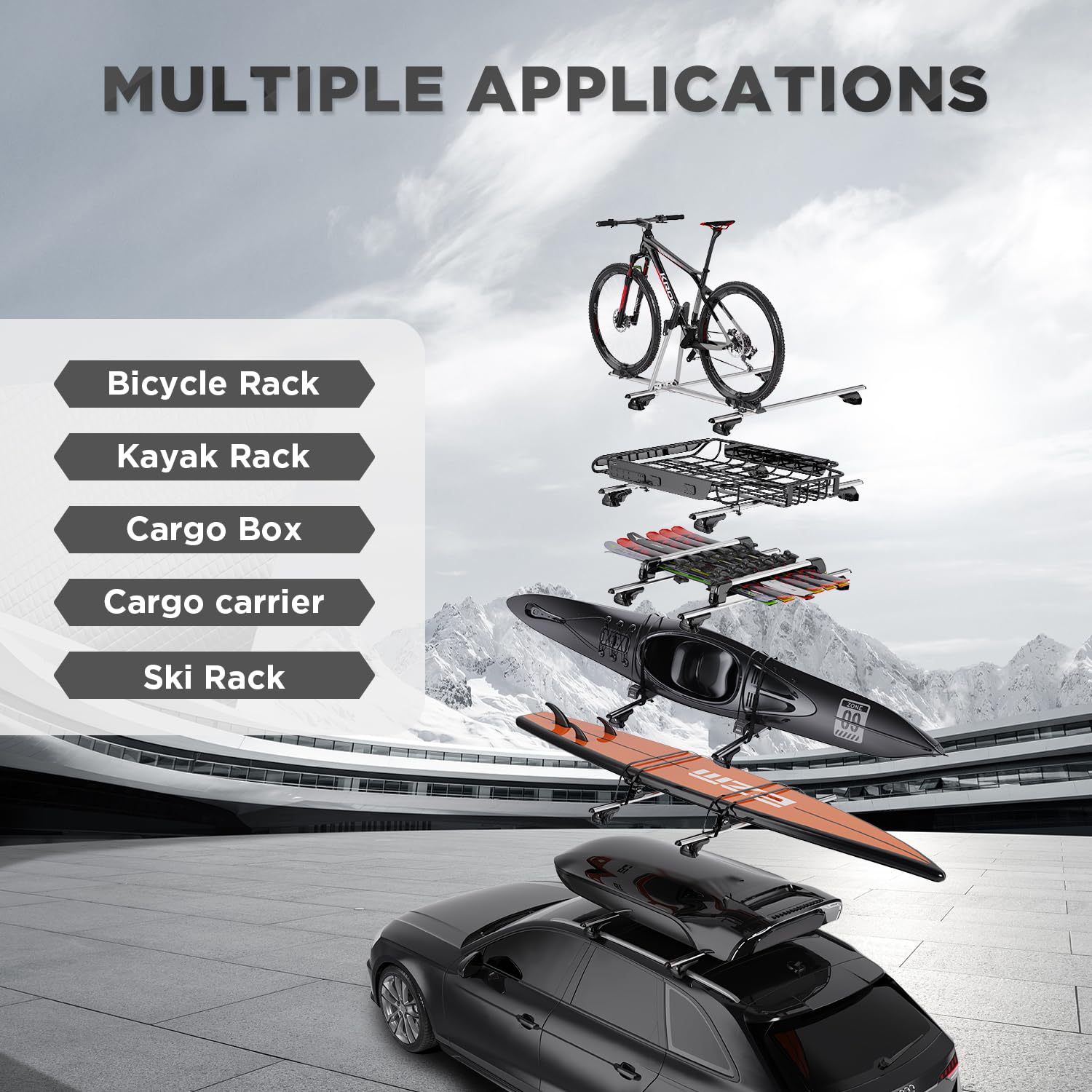 TANX Roof Rack Cross Bars with 4 Anti-Theft Locks | Heavy-Duty Universal Roof Rack (200lbs Capacity) | Universal Cross Bars That Fit Most Raised Side Rails Vehicles/SUVs (with Gap Design)