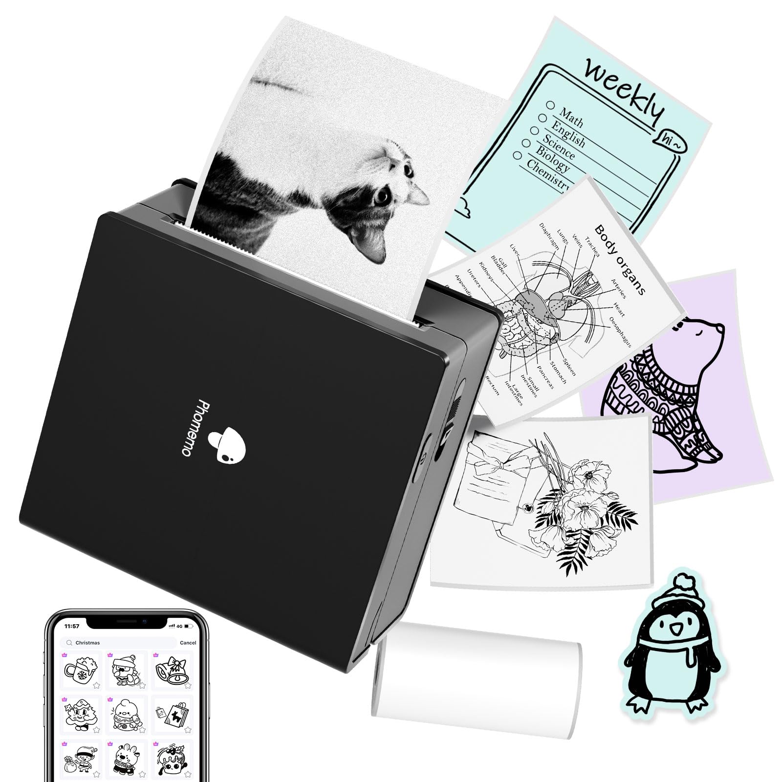 Imprimante Thermique Portable Phomemo M02 - Mini Imprimante Bluetooth Pour Photos N&B, Autocollants - Compatible IPhone/Android - 3 Rouleaux Papier Inclus