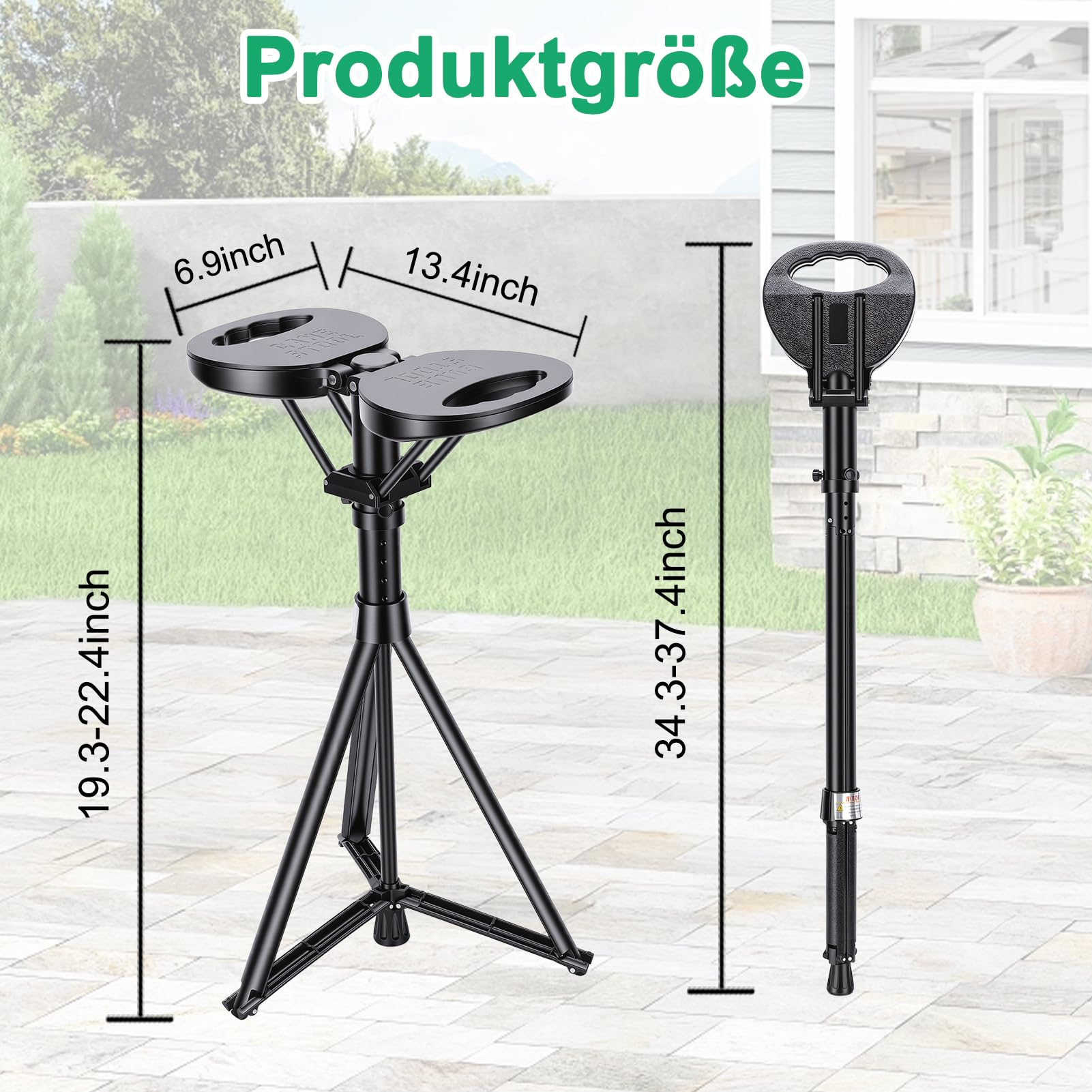 Gehstock mit Sitz, Tragbarer Klappstock mit Kissen und Tragetasche für Senioren und Erwachsene, Verstellbarer Wanderkanalstuhl mit Sitzkapazität 250kg für Outdoor Reisen, Camping, Wandern