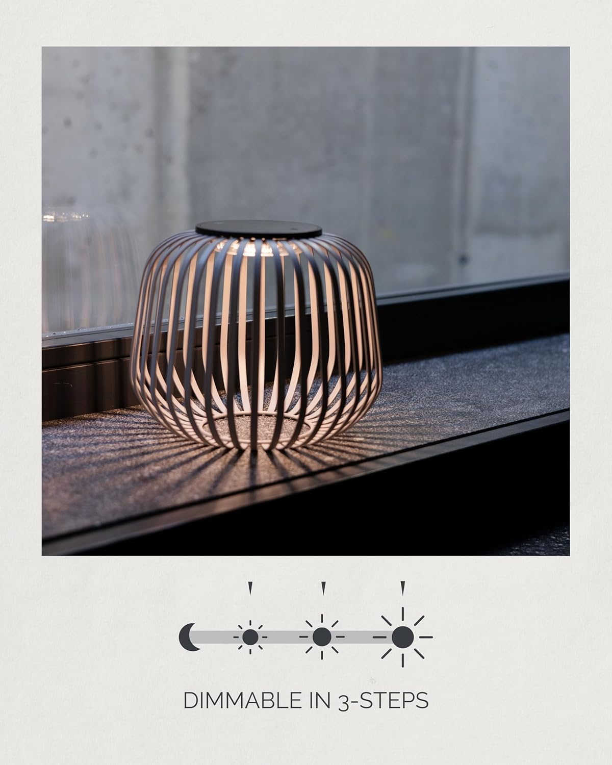 LUUK Studio Solis Wireless Solar LED Ambient Table Light, Warm White, 3 Dimmable Levels, Indoor & Outdoor, Solar & USB-C Rechargeable, Living Room, Bedside, Organic Contemporary, Walnut Brown, Size L