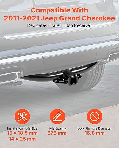 Vista 2 de VEVOR Enganche de remolque clase 3, receptor de 2 pulgadas, compatible con Jeep Grand Cherokee 2011-2021, marco de tubo de acero Q345B, enganche