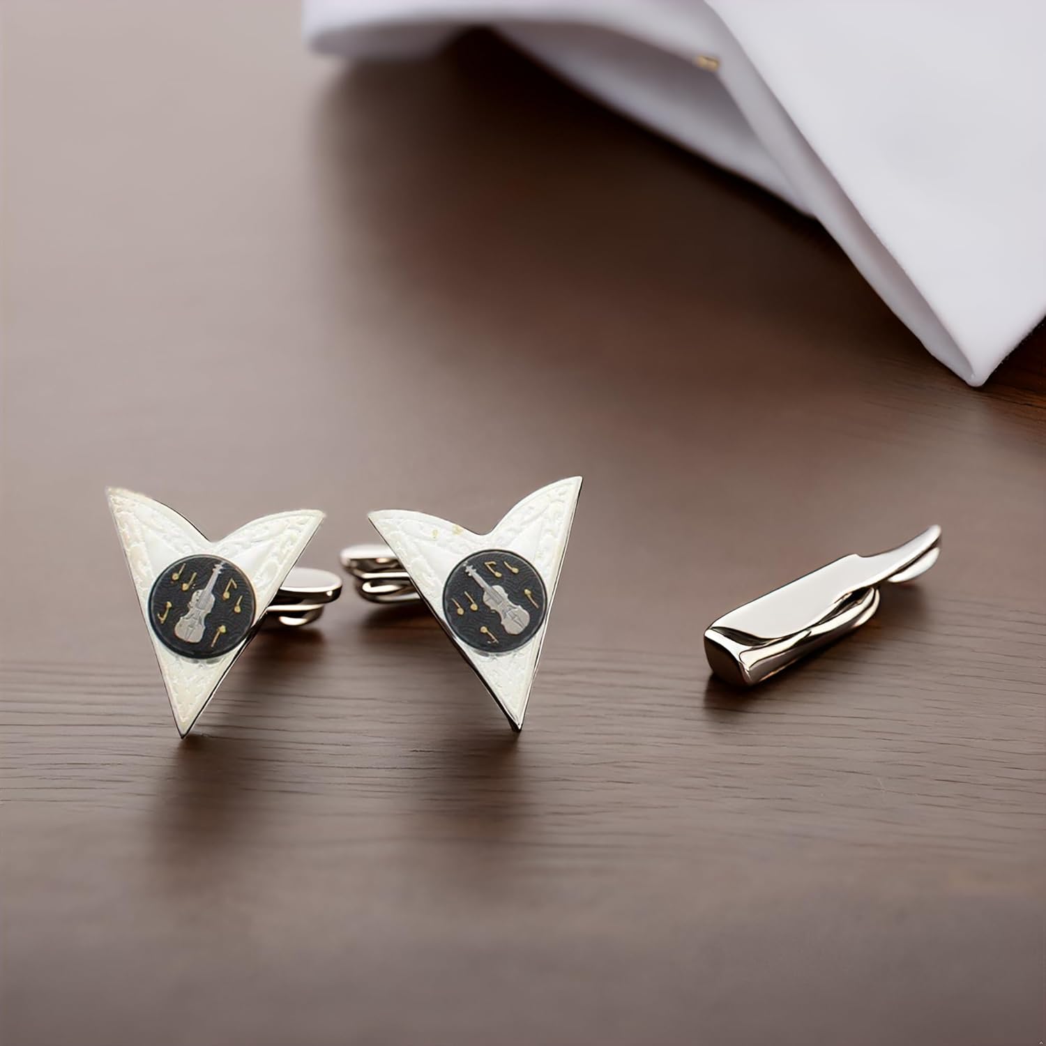Silver Violin Collar Tips with Clasp – Durable & Stylish Collar Stays for Men, Perfect for Dress Shirts – Elegant Shirt Collar Stays for Men’s Dress Shirts, Classic & Sturdy Collar Stays
