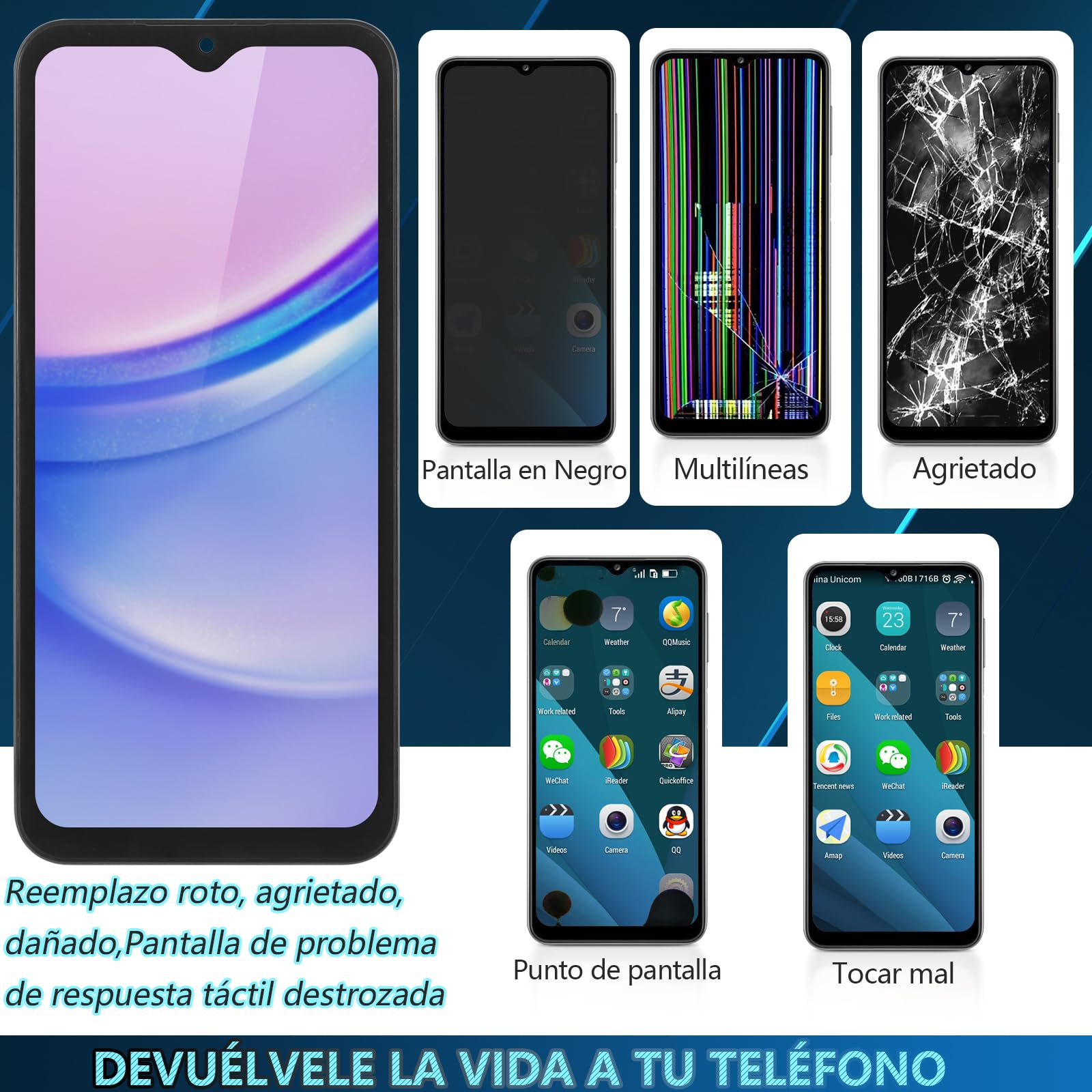 RongZy para Samsung Galaxy A15 LCD Pantalla para Samsung Galaxy A15 5G A156B/A15 4G A155F Táctil Digitalizador Asamblea Reemplazo +Reparación Herramientas (Incell con Marco)