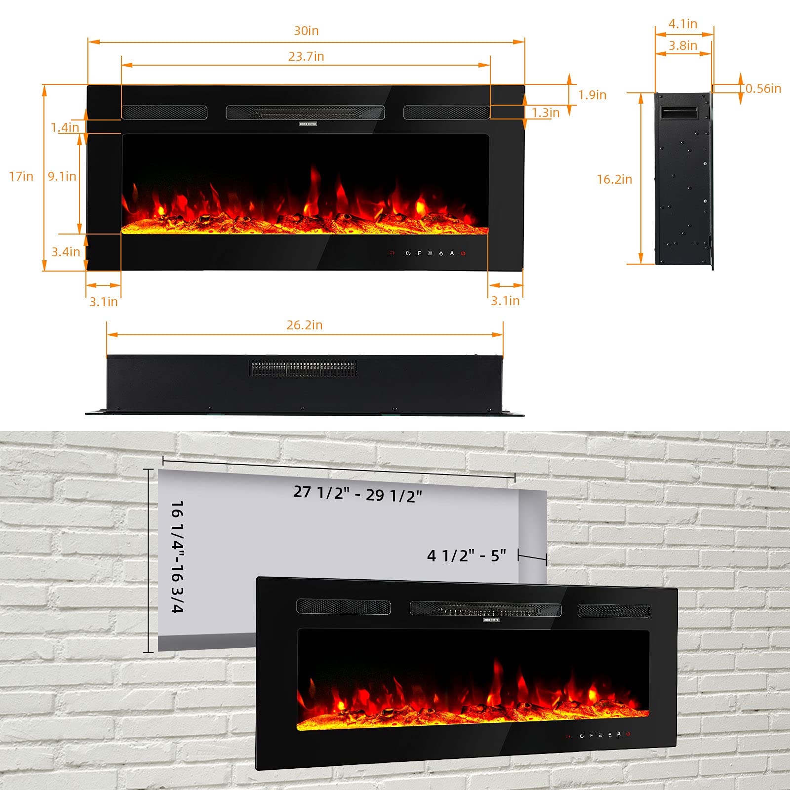 SANHSEHOME Freestanding Electric Fireplace, 30 Inches Electric