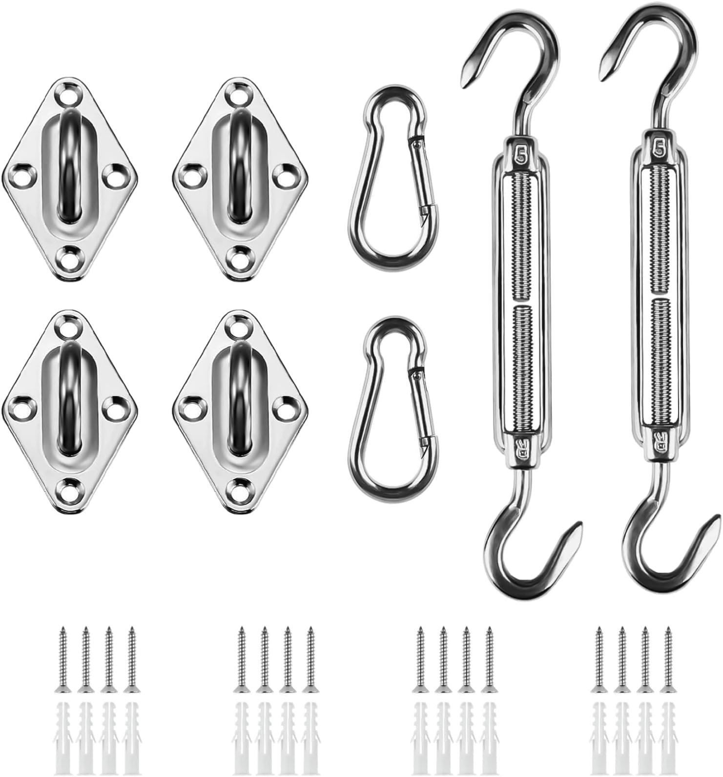 HOMPER Awning Attachment Set, Heavy Duty Sun Shade Sail Stainless Steel Hardware Kit for Garden Triangle and Square, Rectangle, Fixing Accessories (M5 Set B)