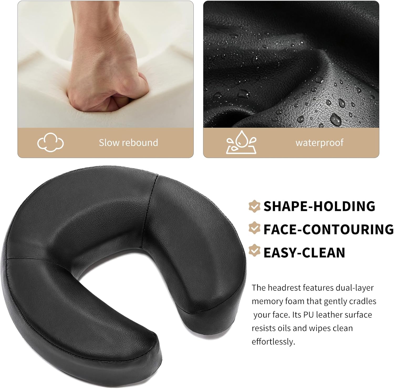 Massage Headrest for Bed,Adjustable Home Massage Face Cradle, No-Tools Assembly Massage Table Kit, Portable Face Down Pillow After Eye Surgery (Black)
